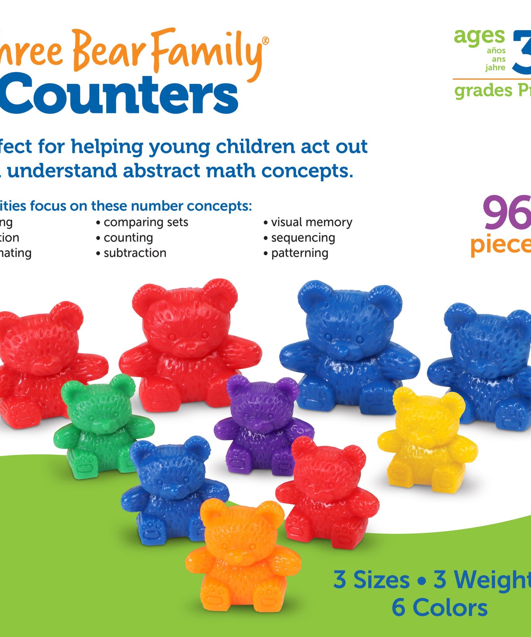 Learning Resources Three Bear Family Counters, Set of 96, Multi-Coloured Maths Counters for Counting, Sorting, Patterning & Weight Comparison, Ideal for Classroom Learning, Ages 3+