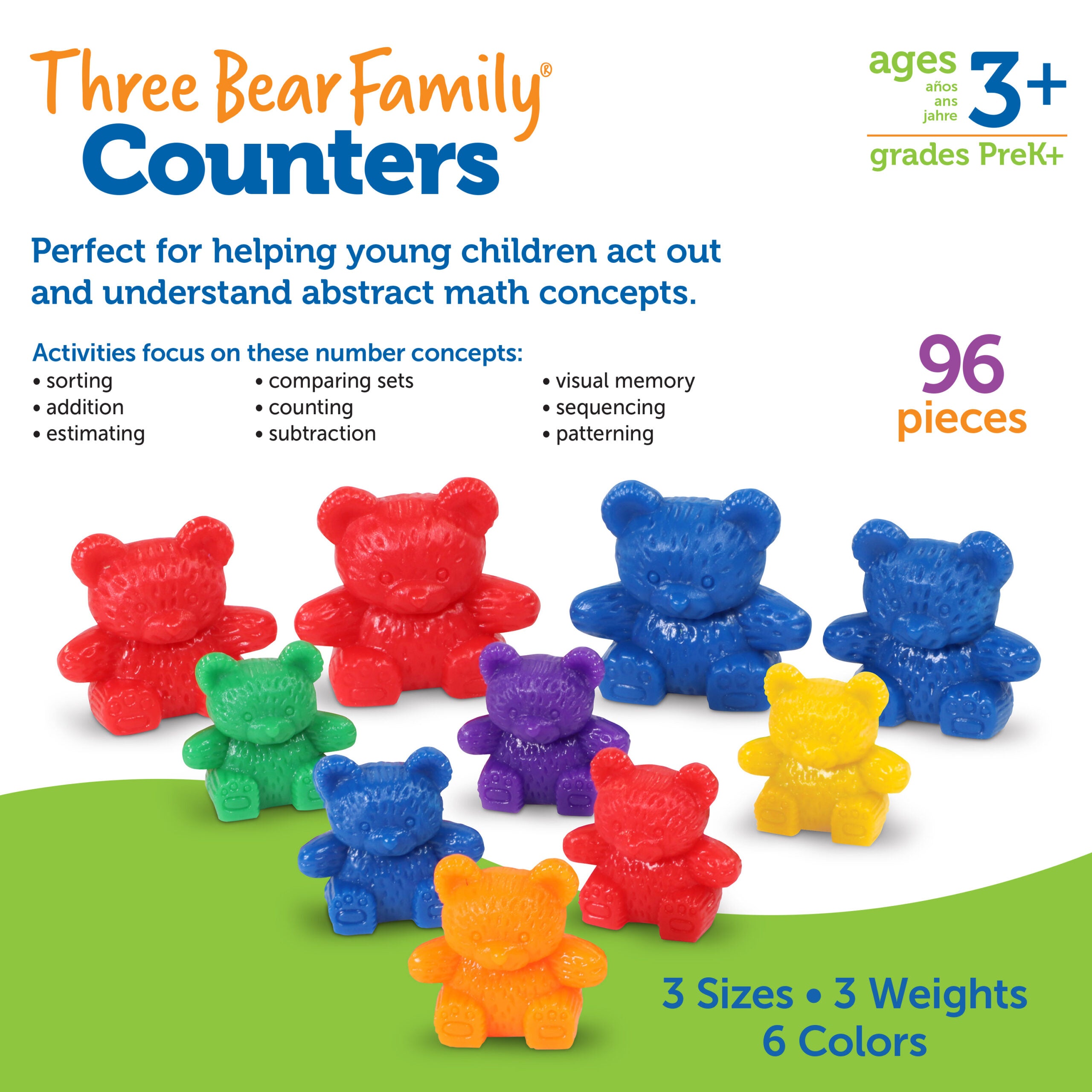 Learning Resources Three Bear Family Counters, Set of 96, Multi-Coloured Maths Counters for Counting, Sorting, Patterning & Weight Comparison, Ideal for Classroom Learning, Ages 3+