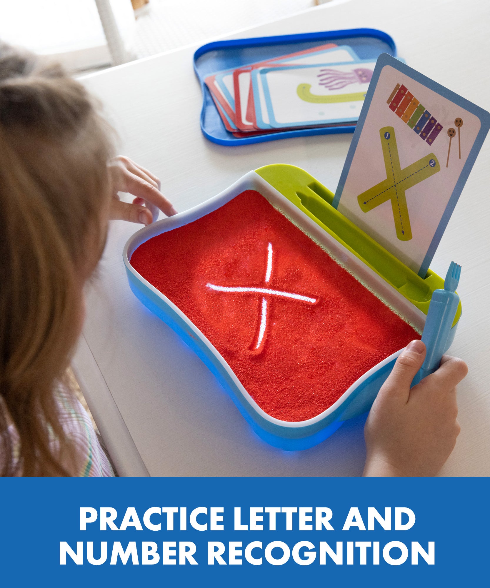 Learning Resources Light-Up Tracing Center, Sensory Writing Tray with Red Play Sand, Cards, and Stylus, Preschool Fine Motor and Pre-Writing Toy for Ages 3+