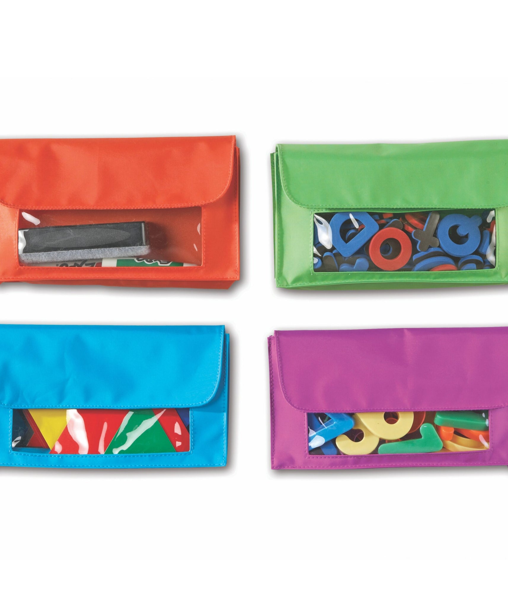 Learning Resources Magnetic Storage Pockets (Set of 4), Easy-to-Use Classroom Organizer, Attaches to Magnetic Surfaces, Holds Up to 350g, Clear Plastic Window for Easy Identification, Multi-Color Set