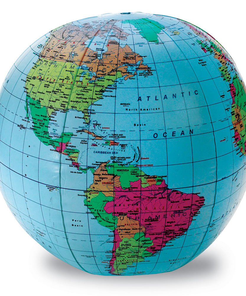 موارد التعلم - كرة أرضية قابلة للنفخ (نموذج عرض)، لعبة تعليمية عملية للجغرافيا مع خطافات عرض ومجموعة إصلاح، للأعمار من 5 سنوات فما فوق