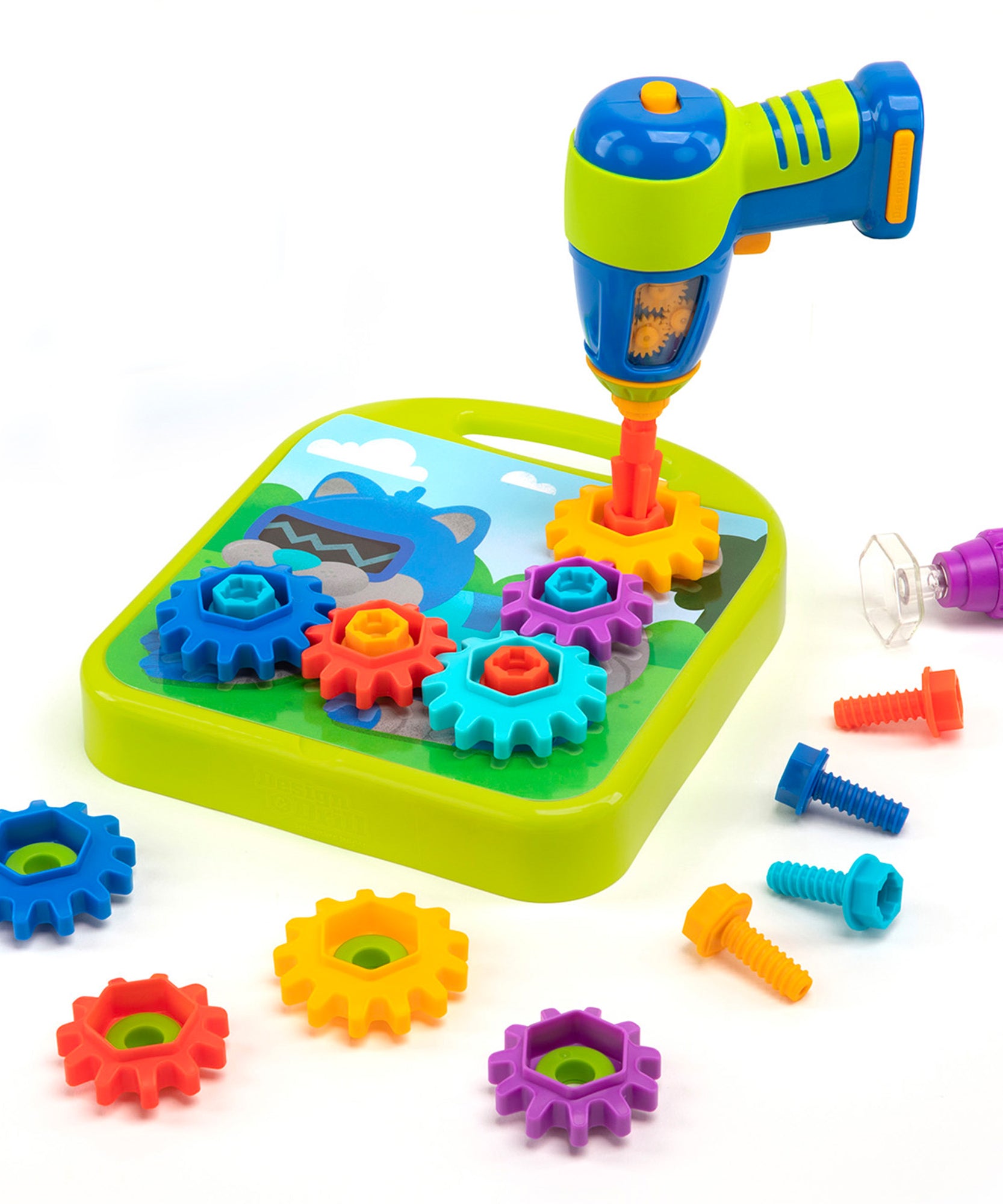 ورشة عمل تصميم وتروس الحفر من Learning Resources، لعبة بناء STEM مع مثقاب كهربائي، وتروس، ومسامير، ولوحة أنشطة، تُنمي المهارات الحركية الدقيقة والمفاهيم الهندسية المبكرة، للأعمار من 3 سنوات فما فوق