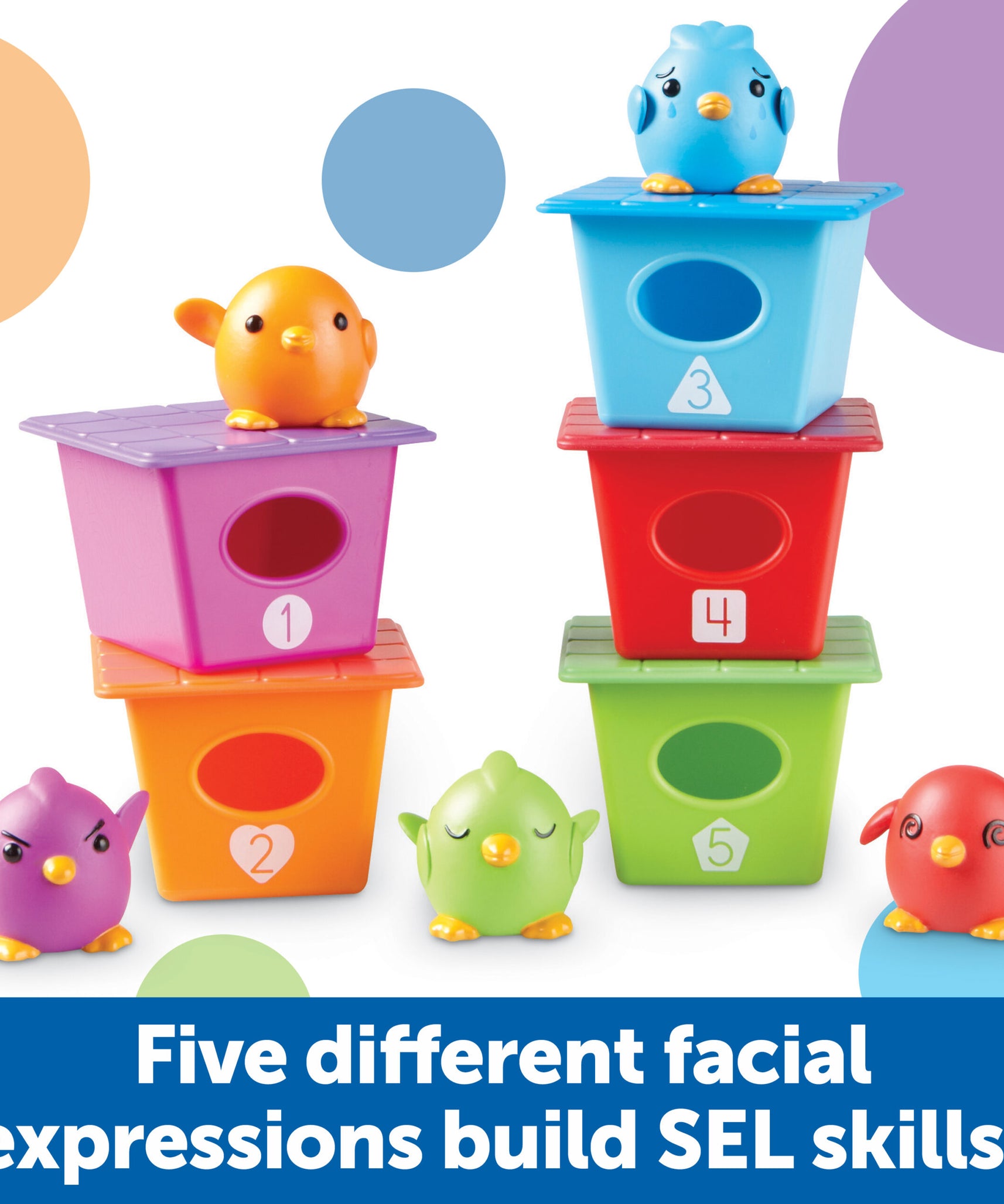 موارد التعلم Peek-a-Bird Learning Buddies، لعبة تعليمية للأطفال الصغار تحتوي على 5 دمى أصابع للطيور وبيوت طيور مرقمة، تُعلّم الألوان والعد والعواطف والمهارات الحركية الدقيقة، للأعمار من 18 شهرًا فما فوق