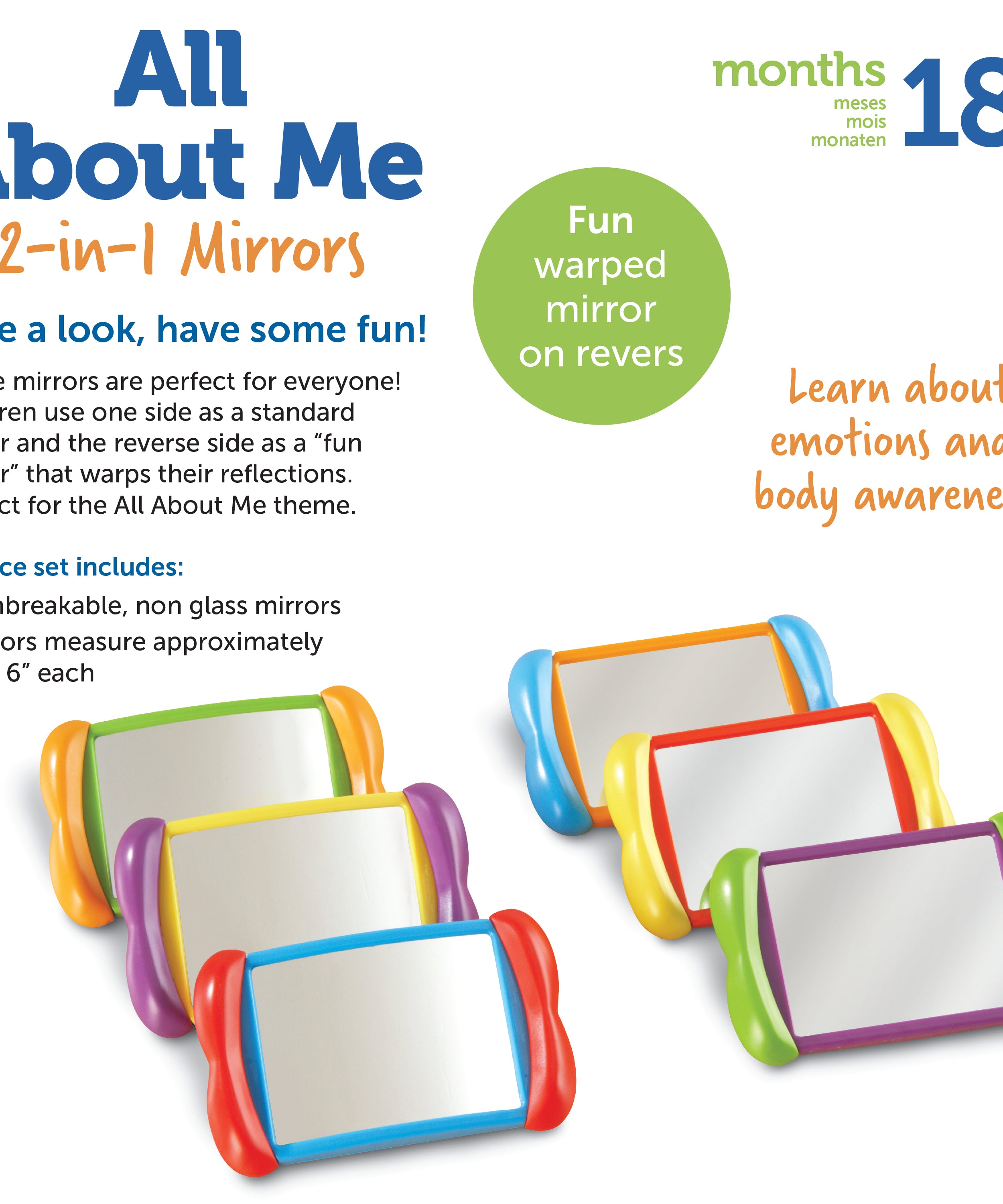 Learning Resources All About Me 2-in-1 Mirrors, Double-Sided Fun & Regular Mirrors for Self-Awareness, Develops Body & Emotional Skills, Set of 6, Ages 2+