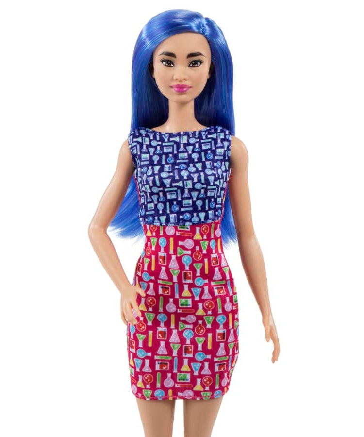 دمية عالمة باربي بطول 12 بوصة مع شعر أزرق اللون وفستان ومعطف مختبر وإكسسوار مجهر للأطفال من سن 3 سنوات فما فوق