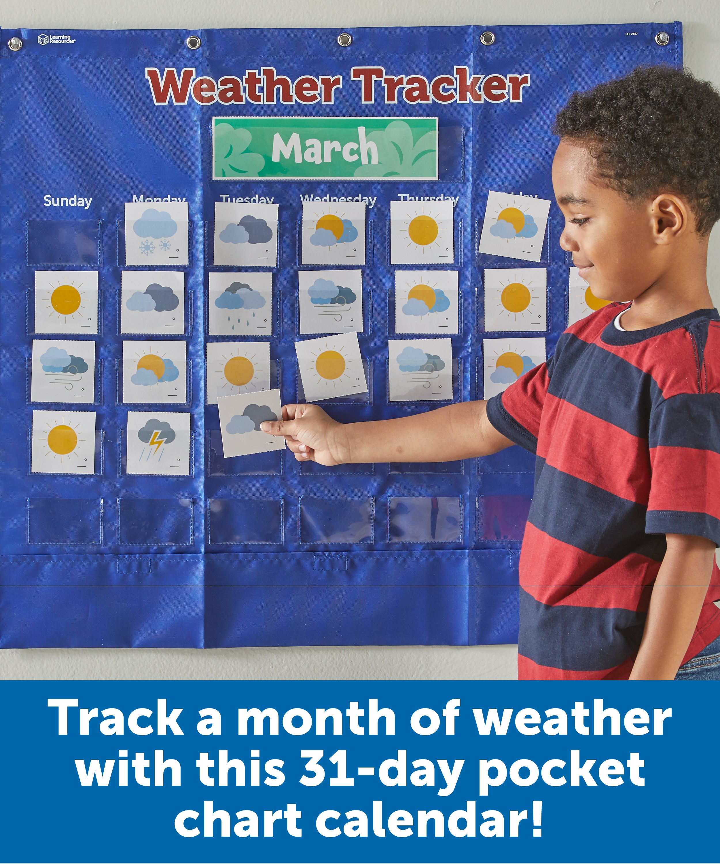 Learning Resources Interactive Weather Tracker Pocket Chart, 103-Piece Set for Daily Weather Observations and Learning