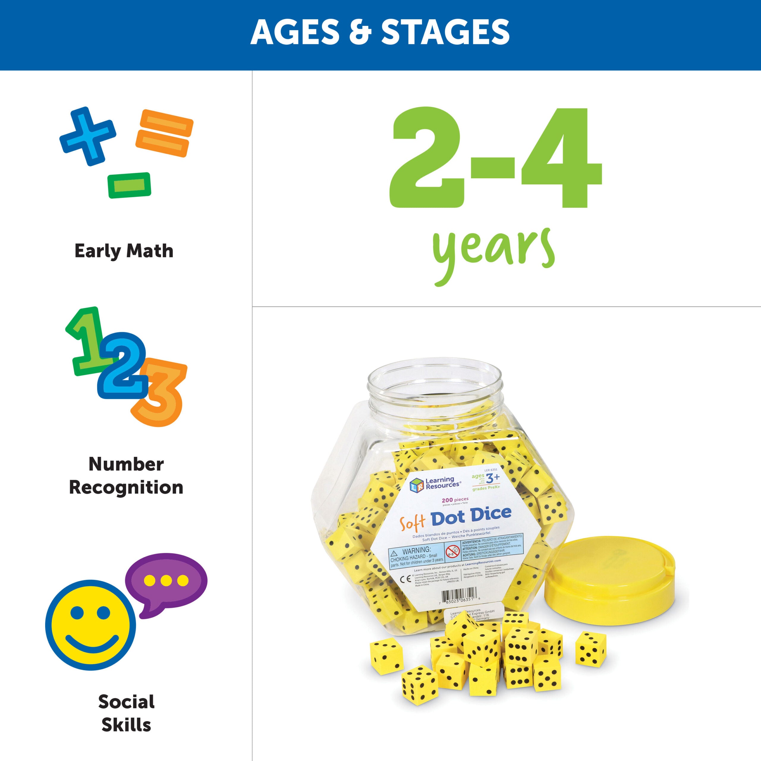 مجموعة من 200 نرد من الفوم الناعم من Learning Resources، نرد هادئ ومتين لألعاب الفصل الدراسي وأنشطة الرياضيات وتعلم الاحتمالات
