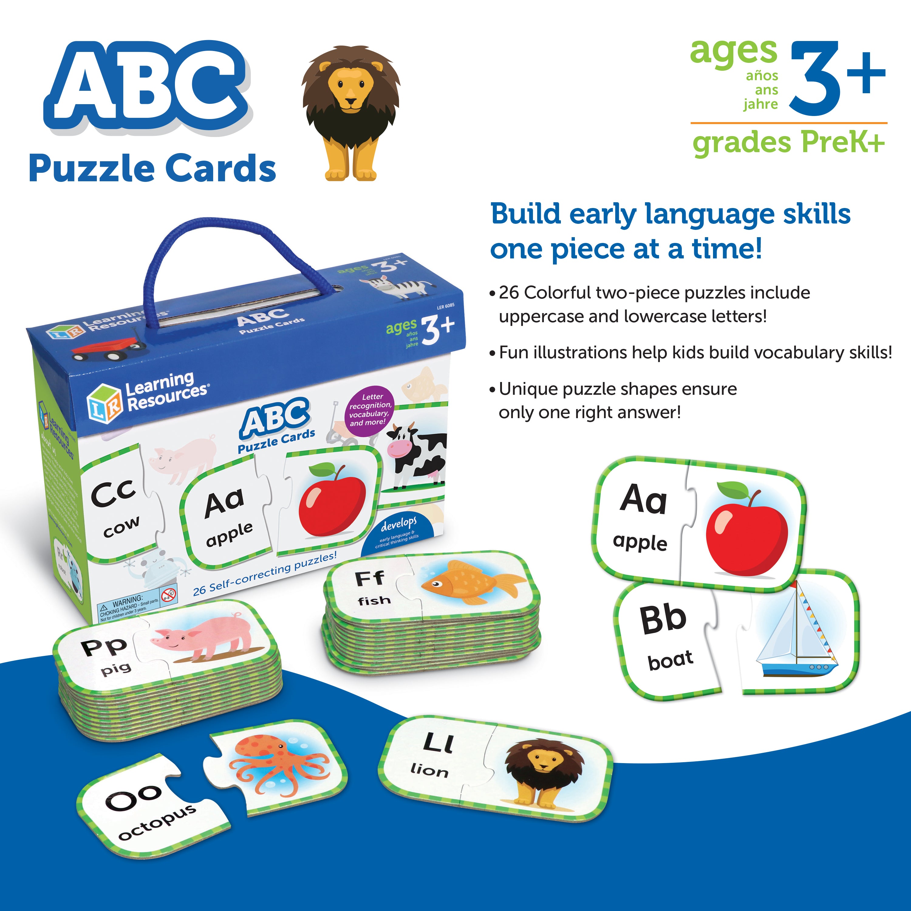 بطاقات ألغاز ABC من Learning Resources، مجموعة من 26 لغز مطابقة الحروف ذاتية التصحيح، تُعلّم الأبجدية ومهارات اللغة المبكرة، للأعمار من 3 سنوات فما فوق