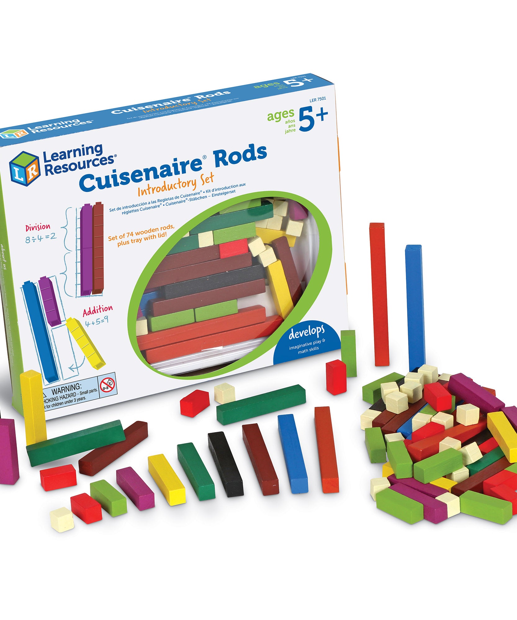 Learning Resources Cuisenaire Rods Wooden Introductory Set, 74 Piece Maths Manipulatives Set with Storage Tray, Supports Addition, Fractions & Measurement, Ages 4+