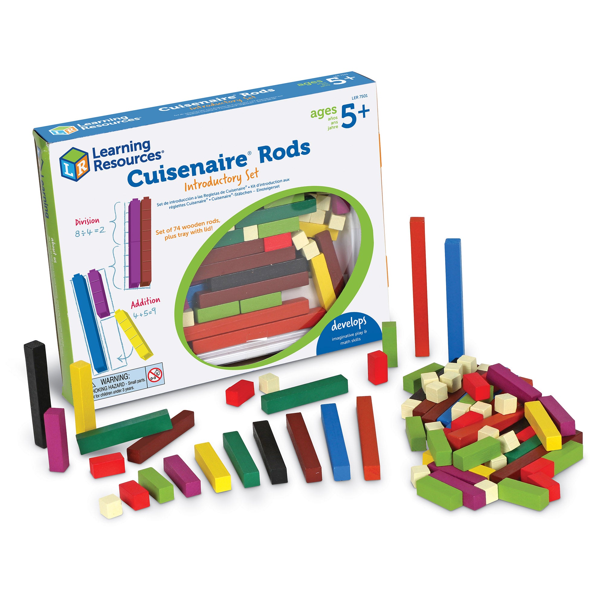Learning Resources Cuisenaire Rods Wooden Introductory Set, 74 Piece Maths Manipulatives Set with Storage Tray, Supports Addition, Fractions & Measurement, Ages 4+
