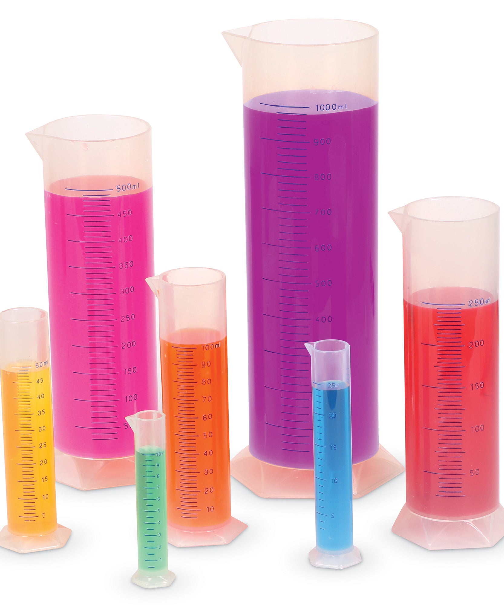 مجموعة أسطوانات متدرجة من Learning Resources، 7 أسطوانات قياس من البولي بروبيلين، مثالية للتجارب العلمية، للأعمار من 8 سنوات فما فوق