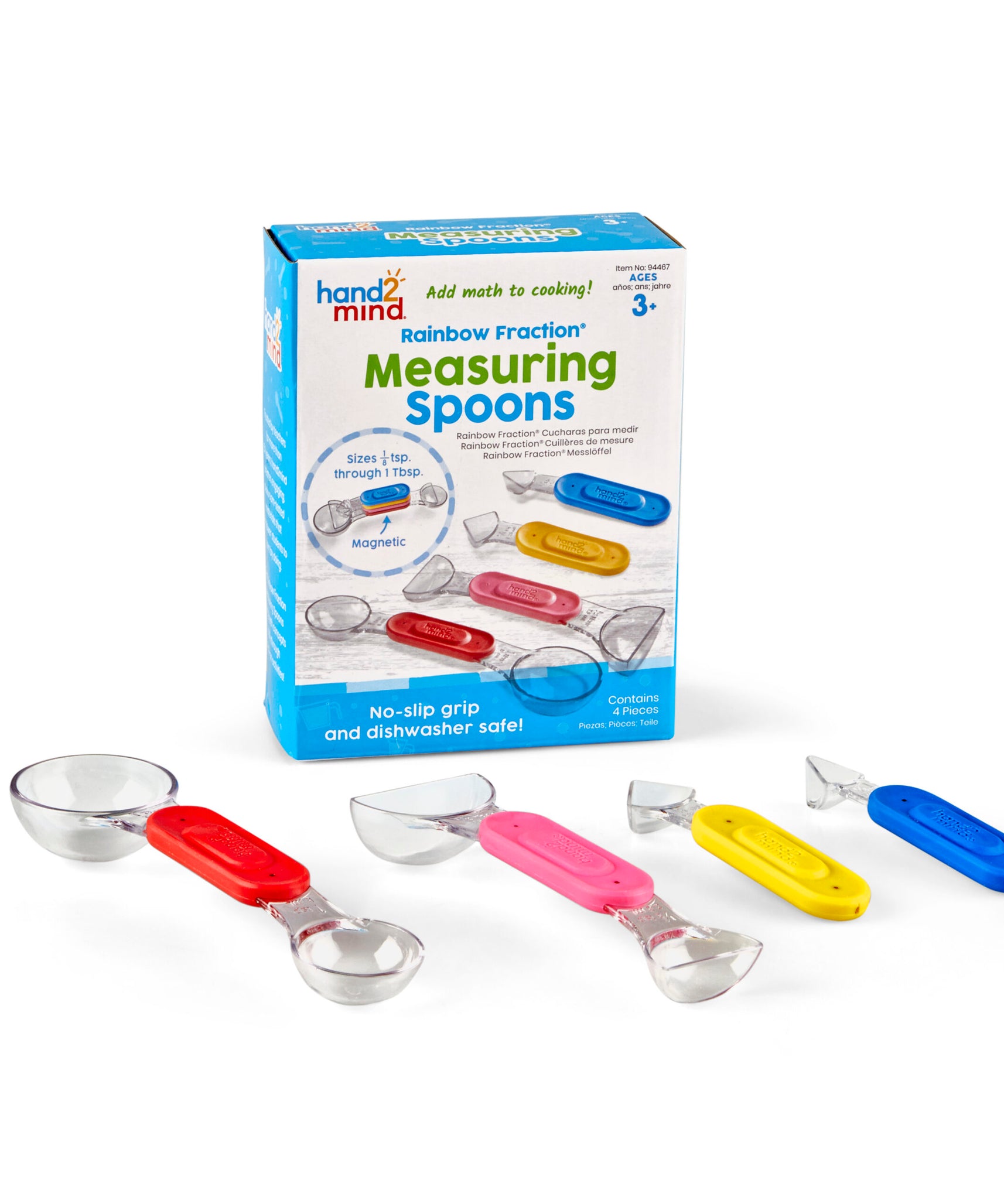 Learning Resources Rainbow Fraction Measuring Spoons, Set of 4 Magnetic, Colour-Coded Spoons, Food Safe, Dishwasher Safe, Ages 3+