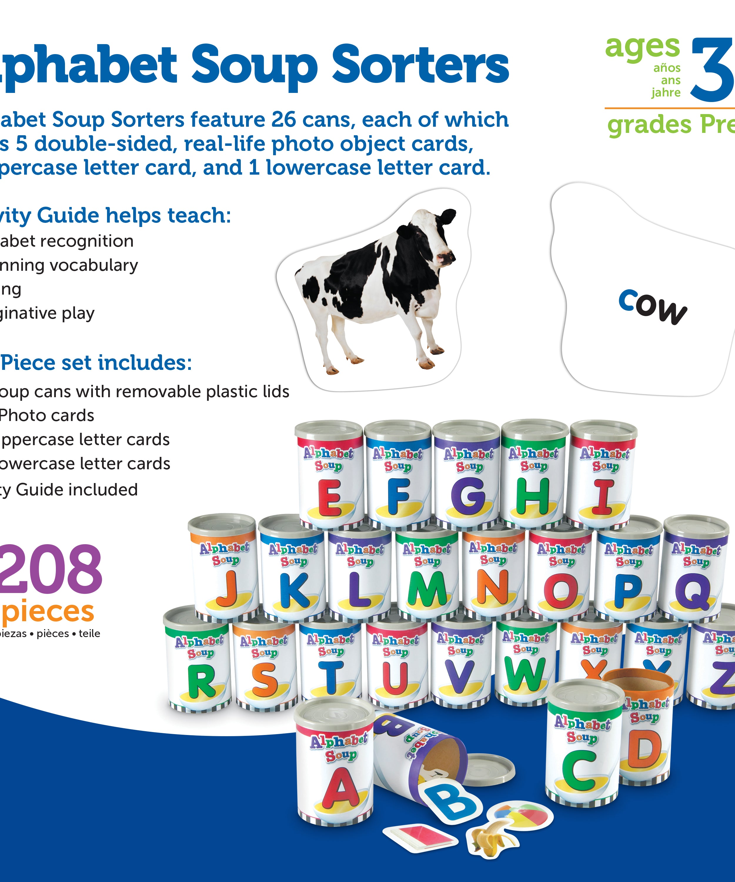 مجموعة فرز حساء الأبجدية من Learning Resources، مجموعة تعليمية عملية للأبجدية والقراءة، 208 قطعة، للأعمار من 3 سنوات فما فوق