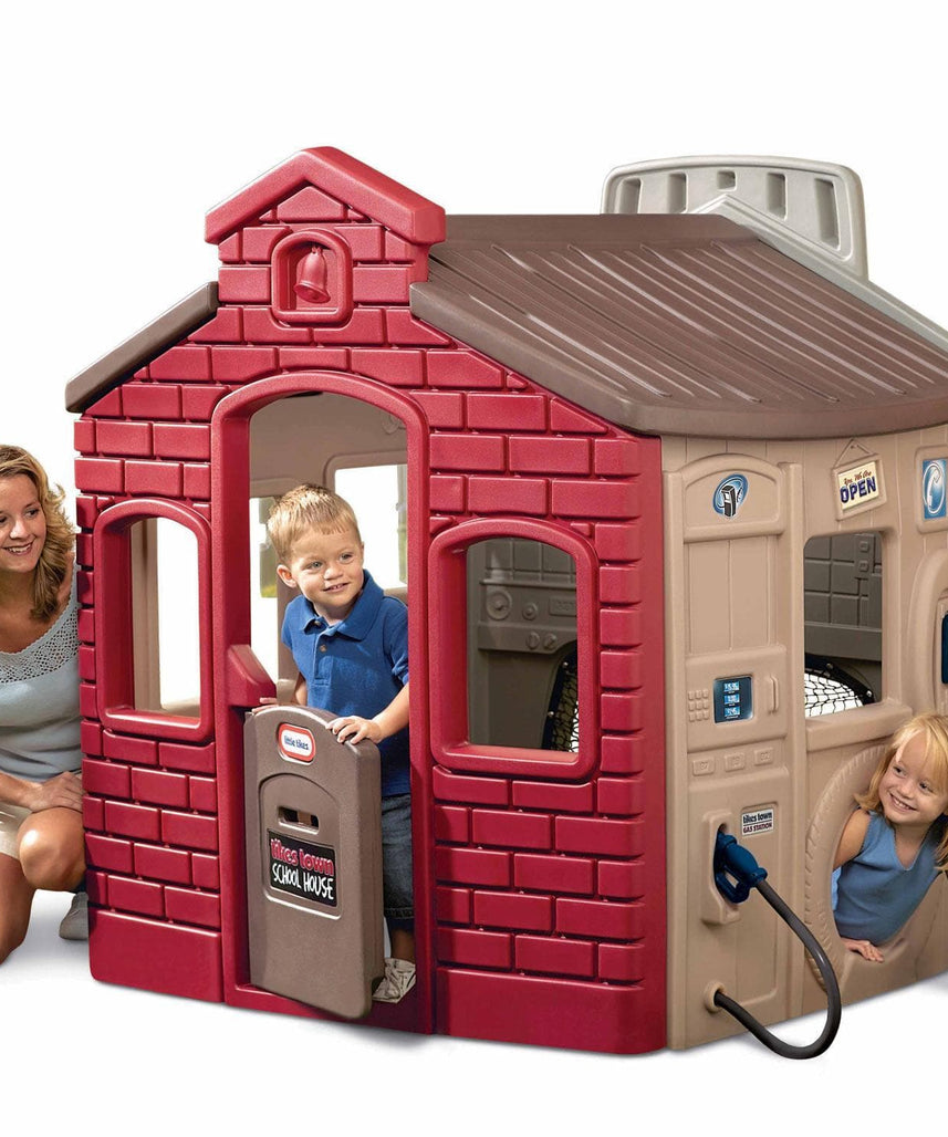 Little Tikes Town Playhouse, 4-in-1 Role Play Zones, Durable Indoor & Outdoor Playhouse with Garage, Market, School & Sports Wall, Ages 18 Months+