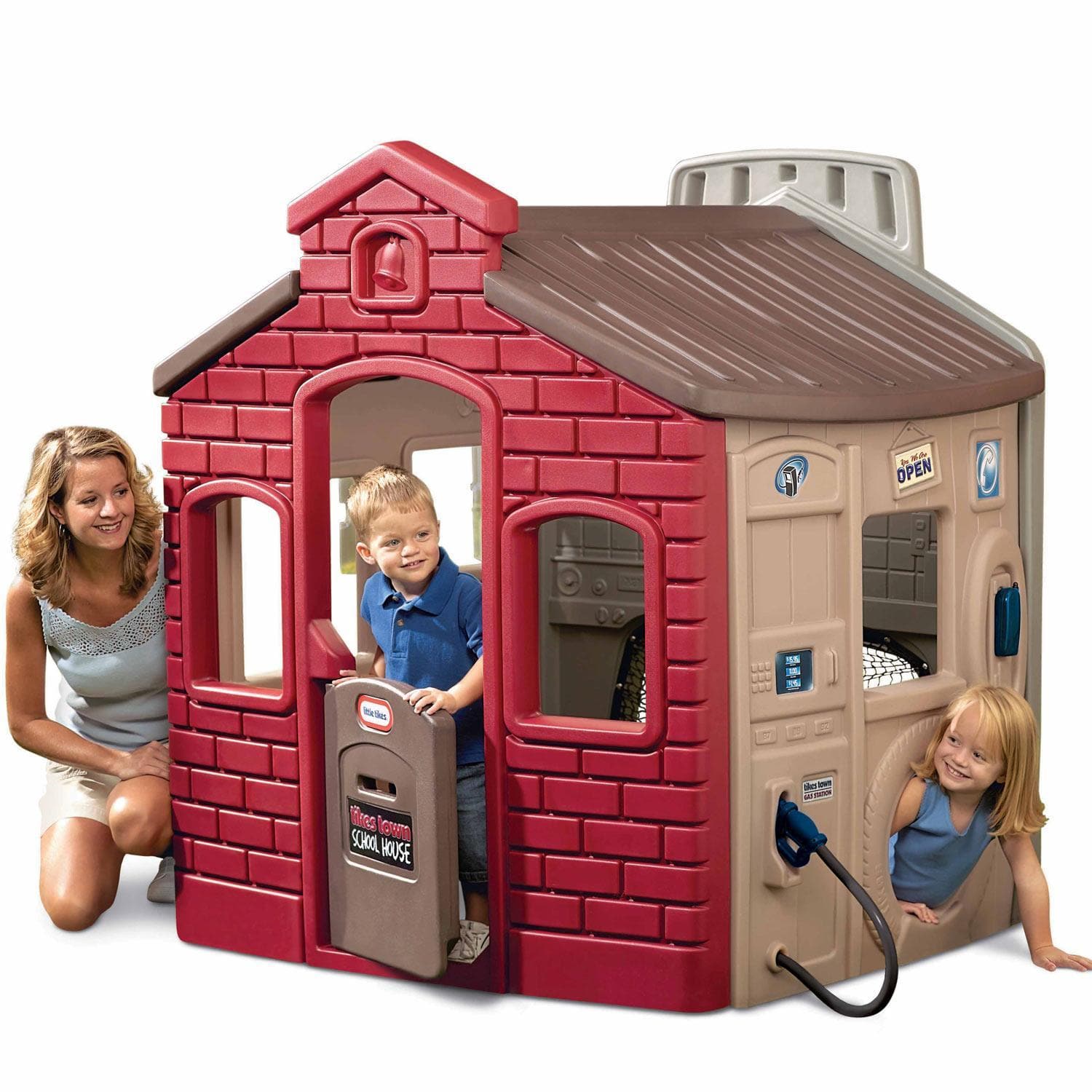 Little Tikes Town Playhouse, 4-in-1 Role Play Zones, Durable Indoor & Outdoor Playhouse with Garage, Market, School & Sports Wall, Ages 18 Months+