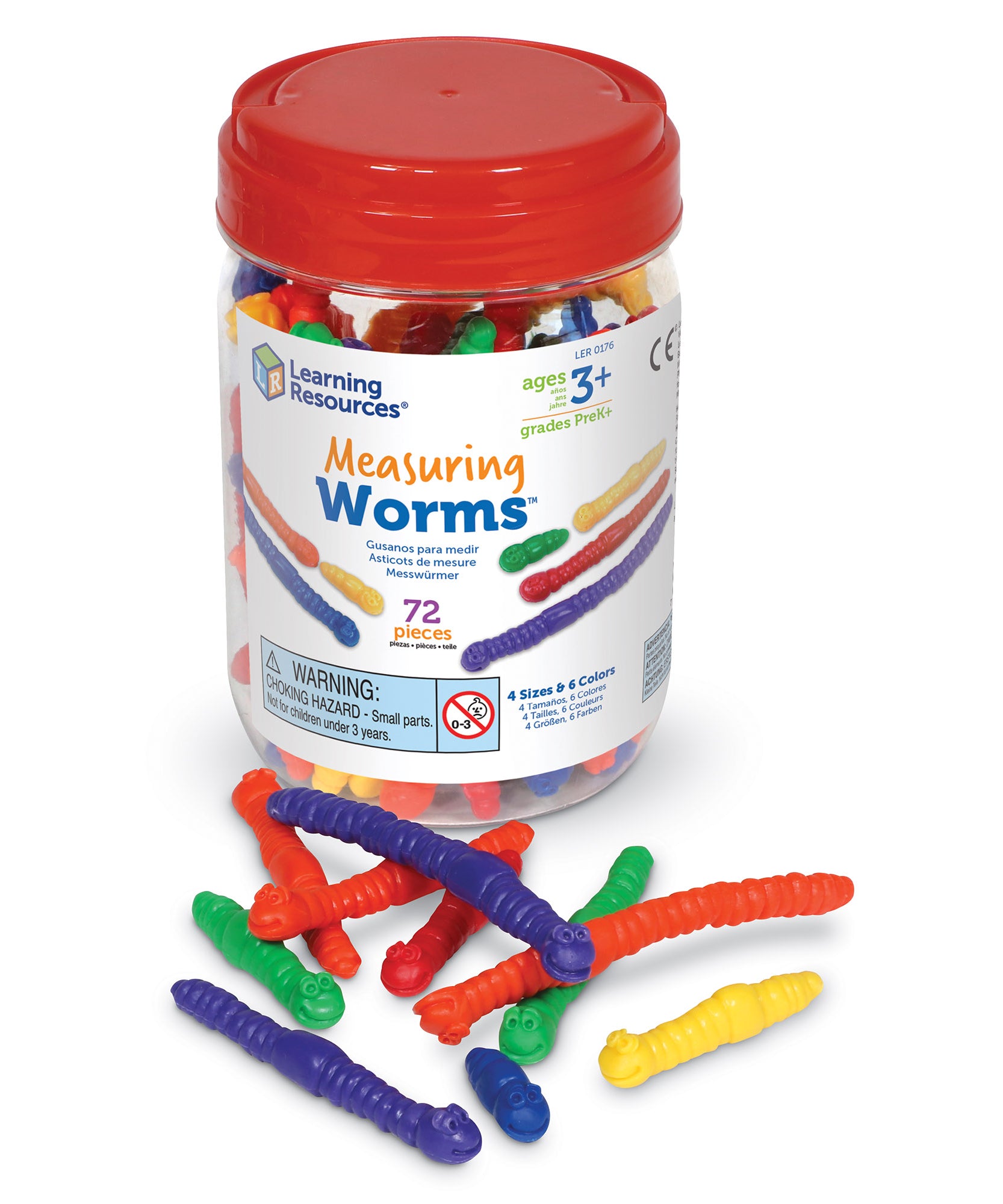 Learning Resources Measuring Worms, Set of 72, Tactile Colourful Worms for Counting, Sorting & Measuring, Includes Activity Guide, Convenient Storage Bucket, Ages 3+