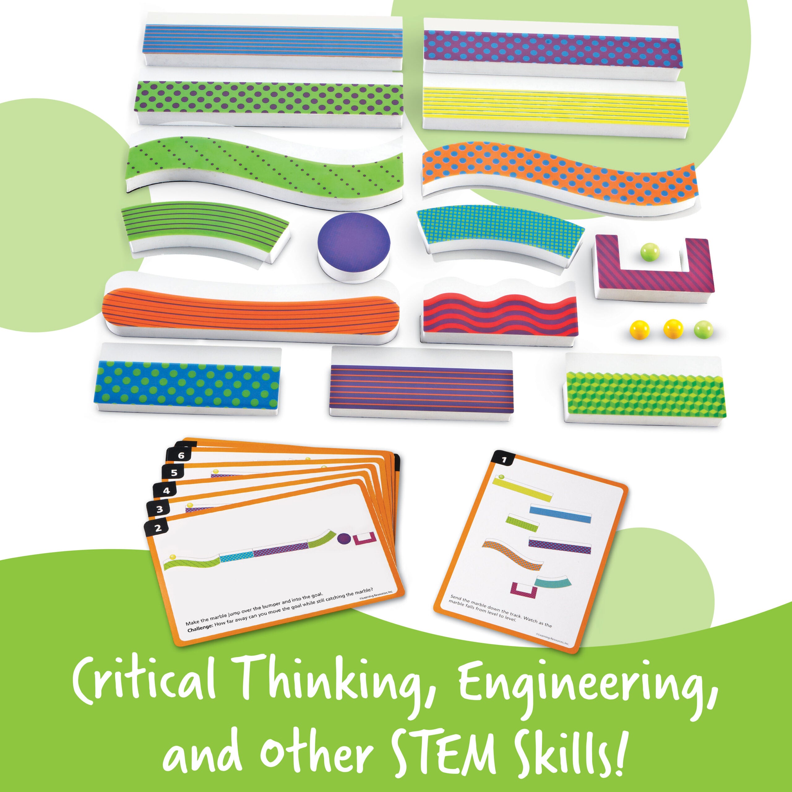 Learning Resources Tumble Trax Magnetic Marble Run, Encourages Engineering & Critical Thinking, Endless Design Combinations, Includes 14 Magnetic Pieces, 10 Activity Cards, 4 Marbles, Ages 5+
