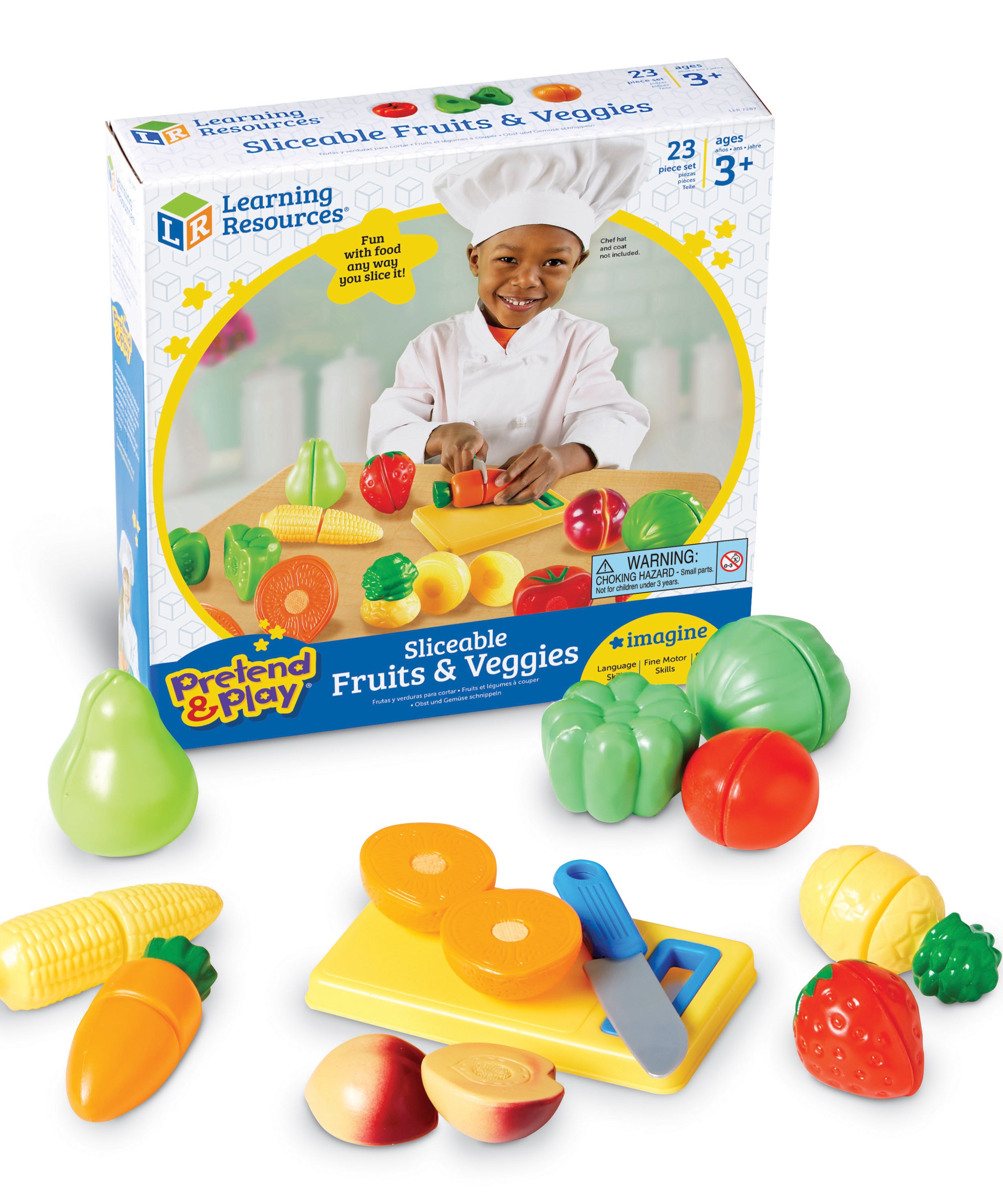 Learning Resources Pretend and Play Sliceable Fruits and Veggies, Set of 12 Healthy Food Play Pieces with Chopping Board and Knife, Imaginative Kitchen Toy for Fine Motor Skills, Ages 3+