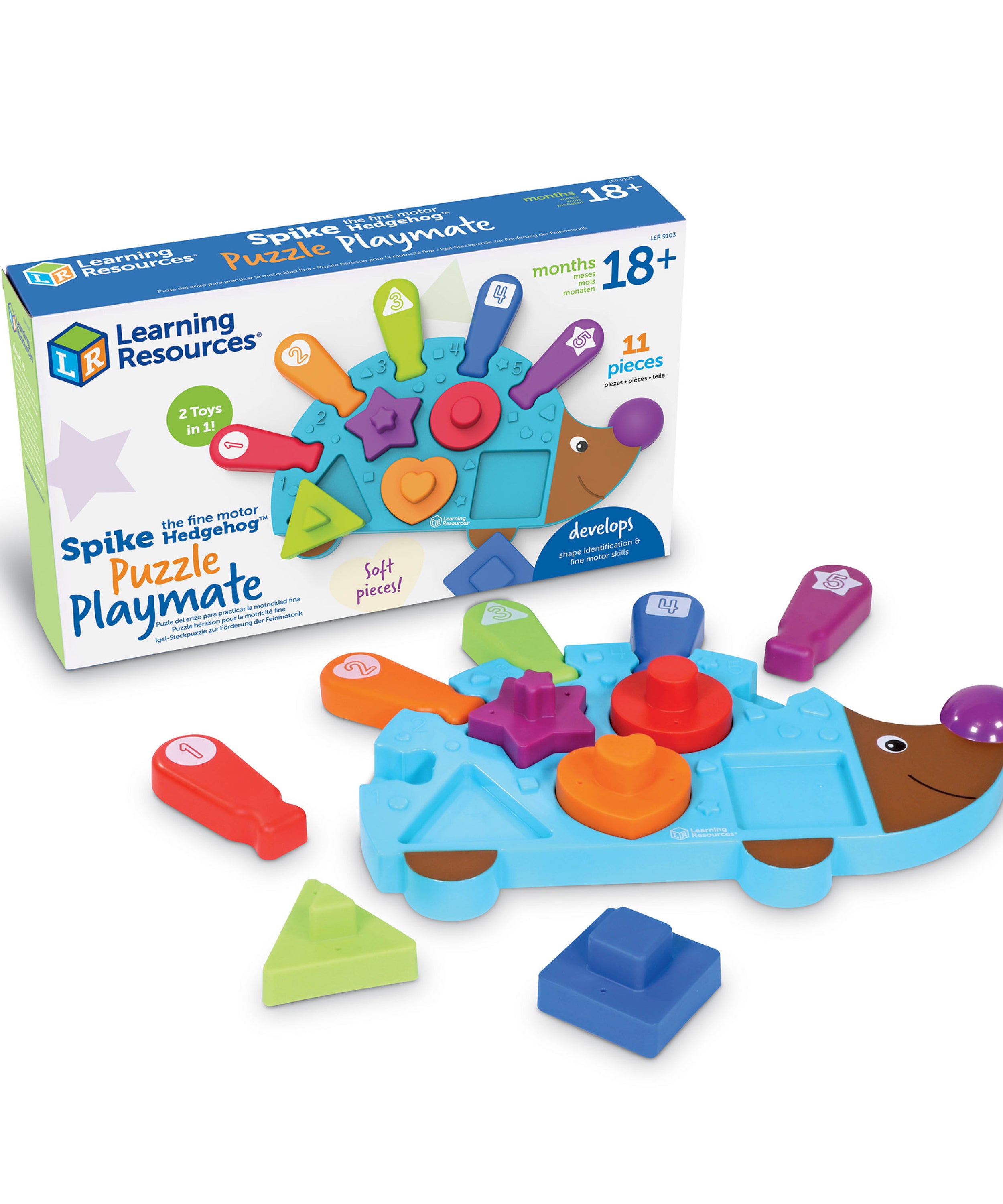 موارد التعلم سبايك القنفذ ذو المهارات الحركية الدقيقة (LER9103)، لعبة فرز الأشكال والألغاز 2 في 1، لعبة تنمية المهارات الحركية الدقيقة للأطفال الصغار، من سن 18 شهرًا فما فوق