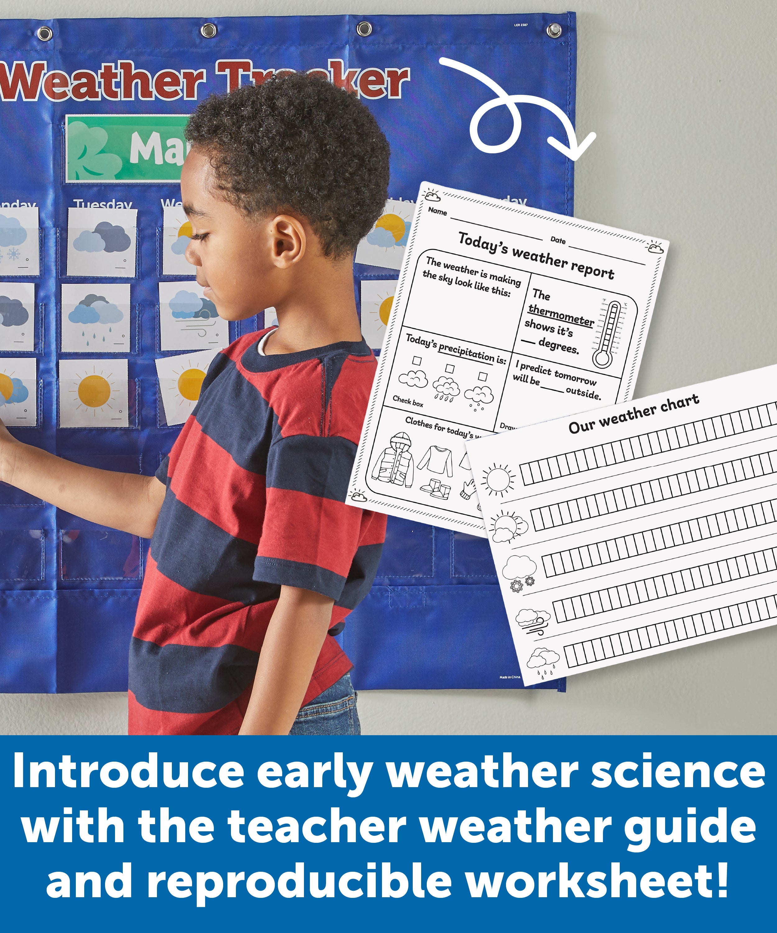Learning Resources Interactive Weather Tracker Pocket Chart, 103-Piece Set for Daily Weather Observations and Learning