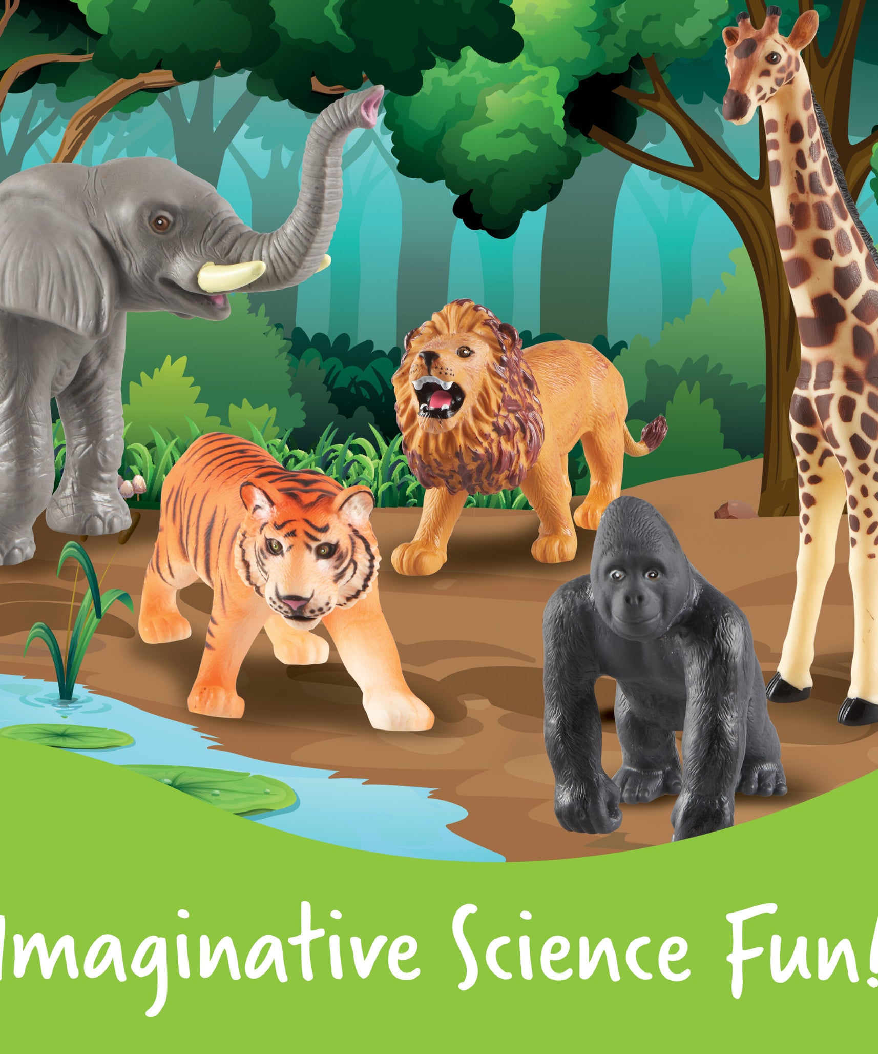 مجموعة ألعاب حيوانات الغابة جامبو من Learning Resources، مكونة من 5 قطع من شخصيات حيوانات برية واقعية للعب الخيالي والتعلم المبكر للأطفال