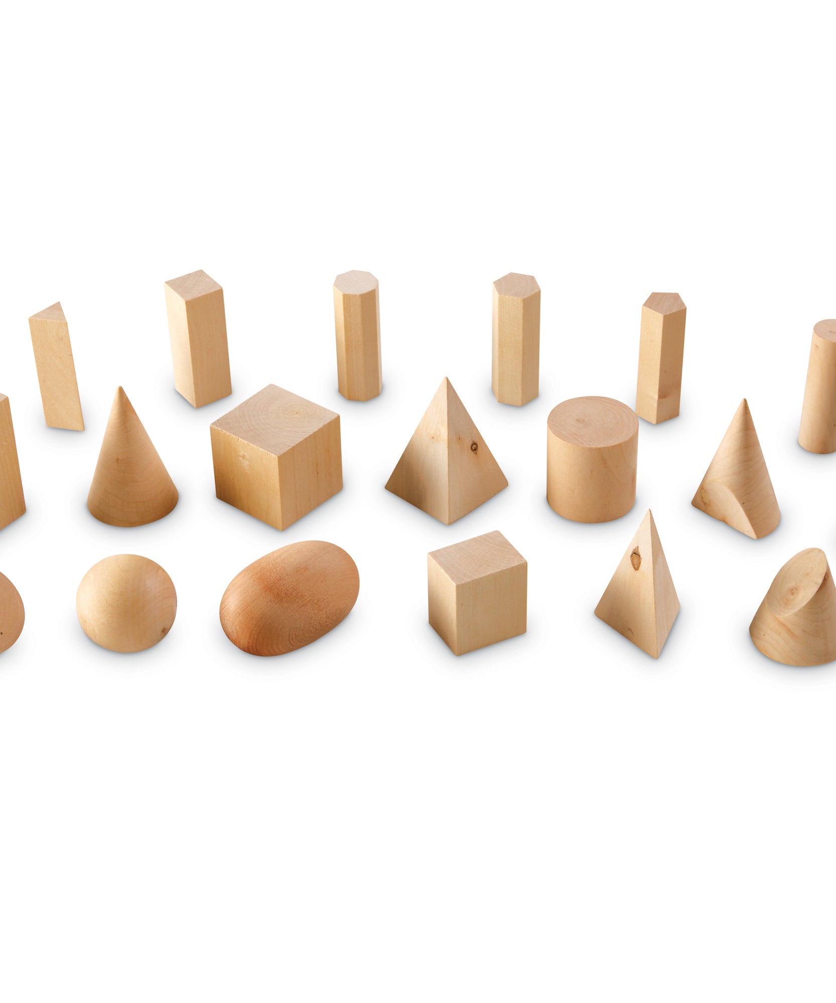 Learning Resources Wood Geometric Solids, Set of 19 Hardwood 3D Shapes, Hands-On Geometry Learning for Kids, Ages 6+