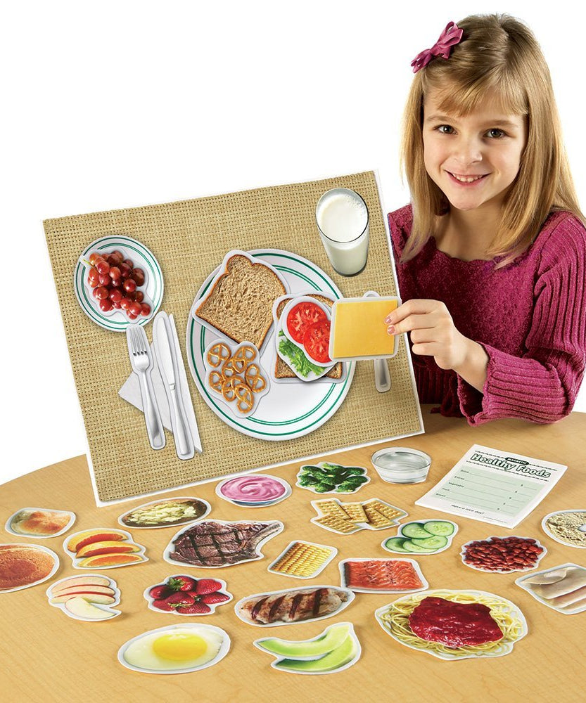 Learning Resources Magnetic Healthy Foods Set, 34 Realistic Food Magnets for Kids, Learn About 5 Food Groups with Write & Wipe Placemat, Educational Nutrition Toy for Ages 3+