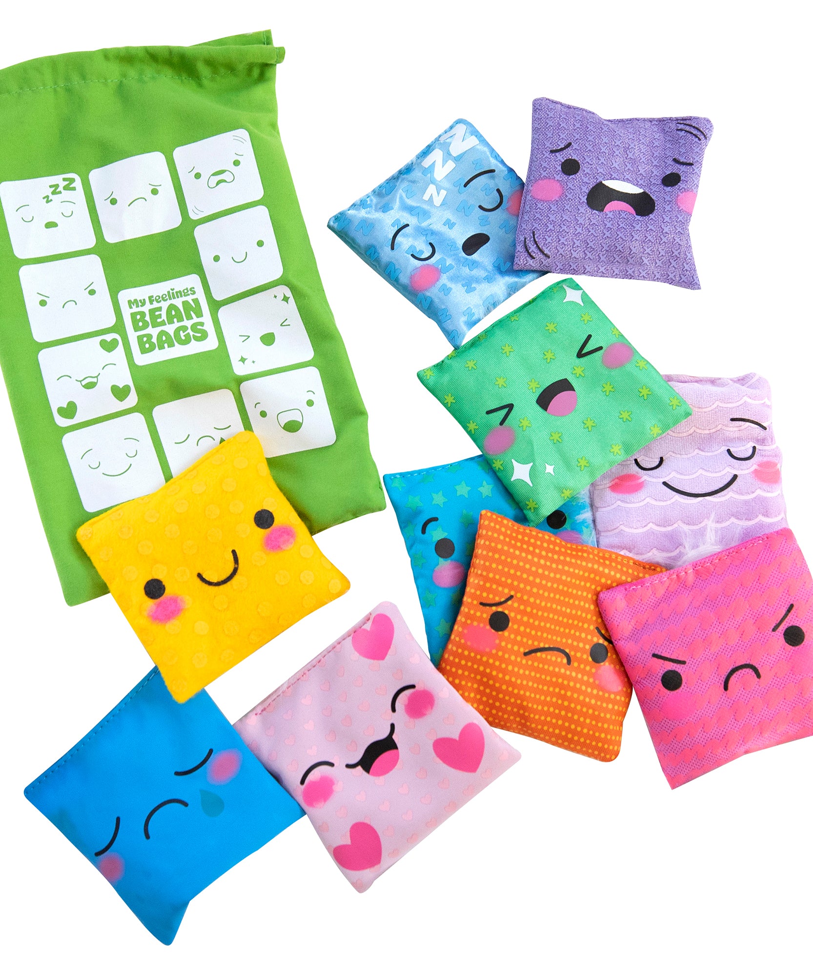 موارد التعلم أكياس الفاصولياء "مشاعري"، مجموعة من 10 أكياس فاصولياء للعواطف اللمسية، التعلم العاطفي الاجتماعي للأطفال، يطور المفردات والمهارات الحركية والوعي الحسي، يتضمن دليل الأنشطة وحقيبة التخزين، للأعمار من 3 سنوات فما فوق