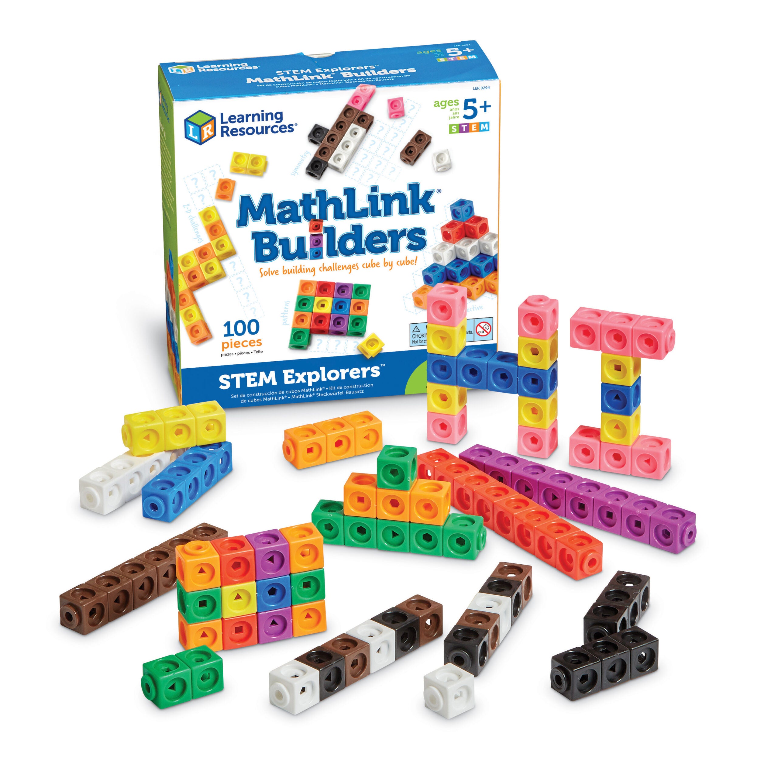 لعبة العد التعليمية MathLink Cubes من Learning Resources، مجموعة بناء STEM مع 100 مكعب و10 تحديات، تُعلّم الرياضيات المبكرة ومهارات حل المشكلات، للأعمار من 5 سنوات فما فوق