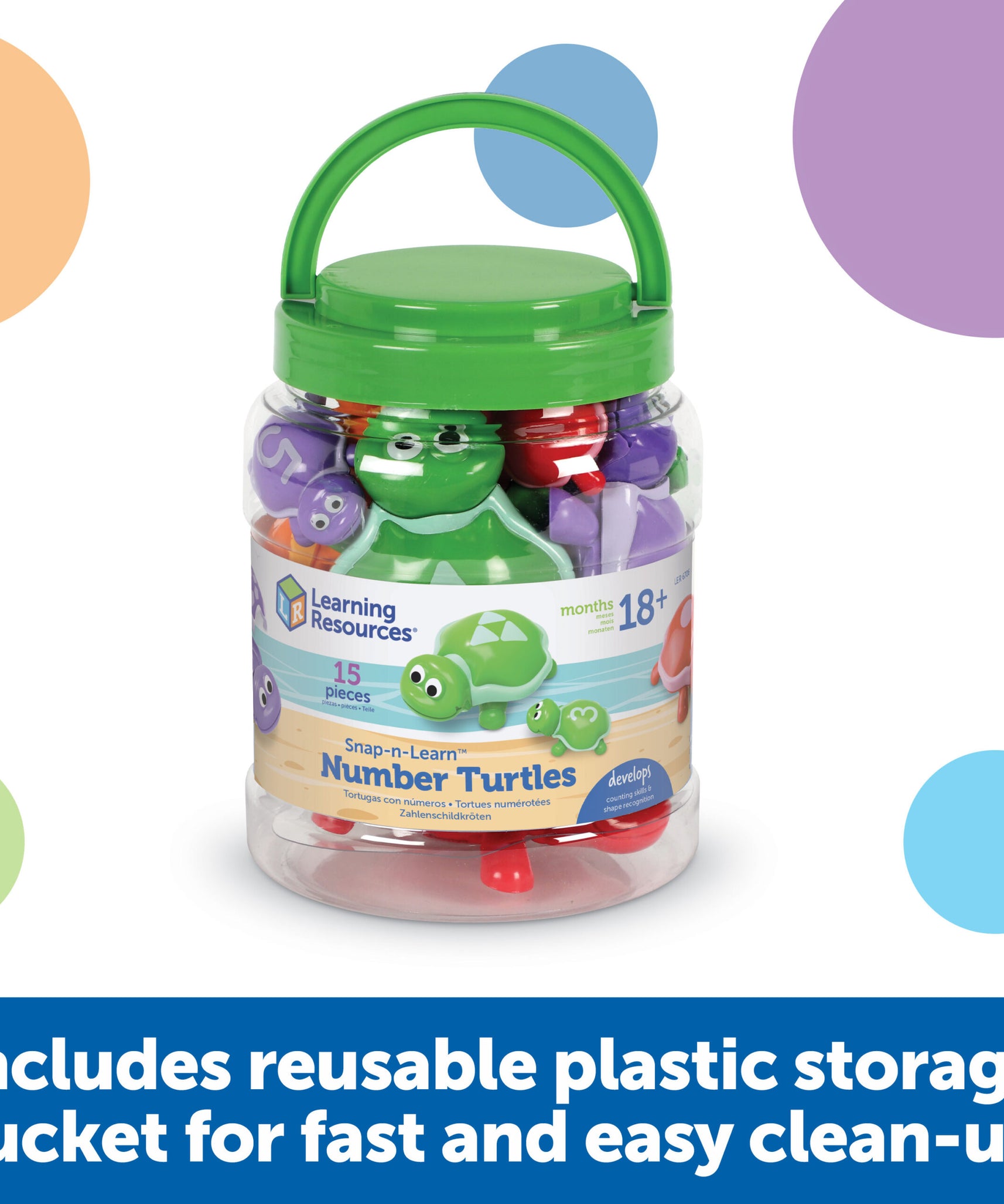 موارد التعلم سلاحف الأرقام Snap-n-Learn، لعبة تعليم الرياضيات المبكرة للأرقام والتعرف على الأشكال والمهارات الحركية الدقيقة، للأعمار من سنتين فما فوق