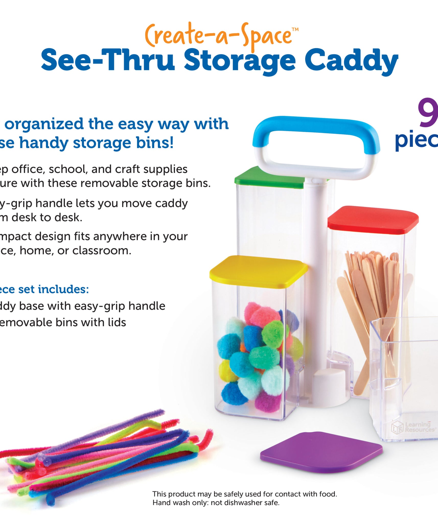 صندوق تخزين شفاف Create-a-Space من Learning Resources، منظم محمول مزود بأربعة صناديق شفافة وأغطية ملونة، مثالي لتخزين اللوازم الفنية أو الفصول الدراسية أو المطبخ