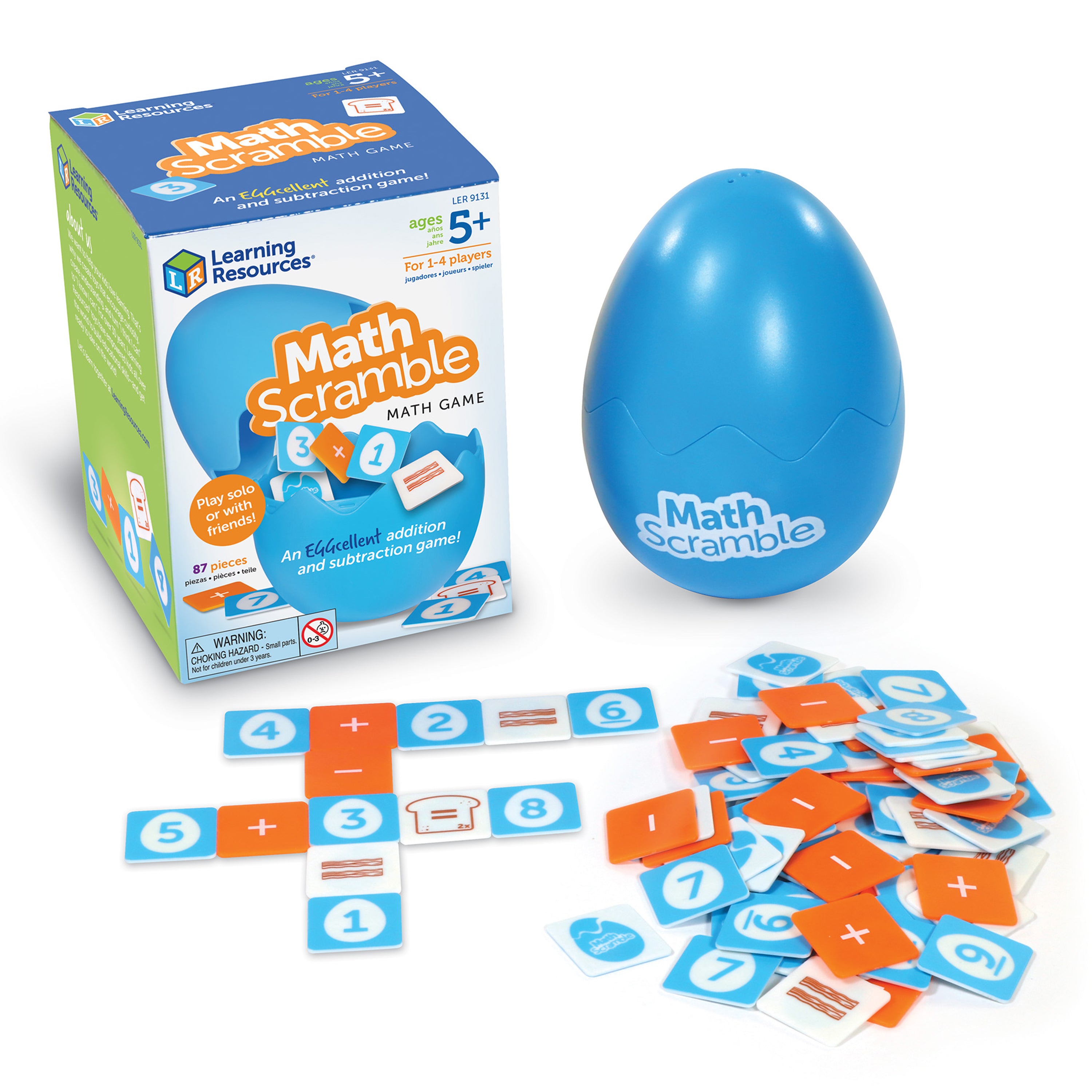 Learning Resources Math Scramble, Addition and Subtraction Game for Kids, 87 Piece Maths Game in Storage Egg, Ages 5+
