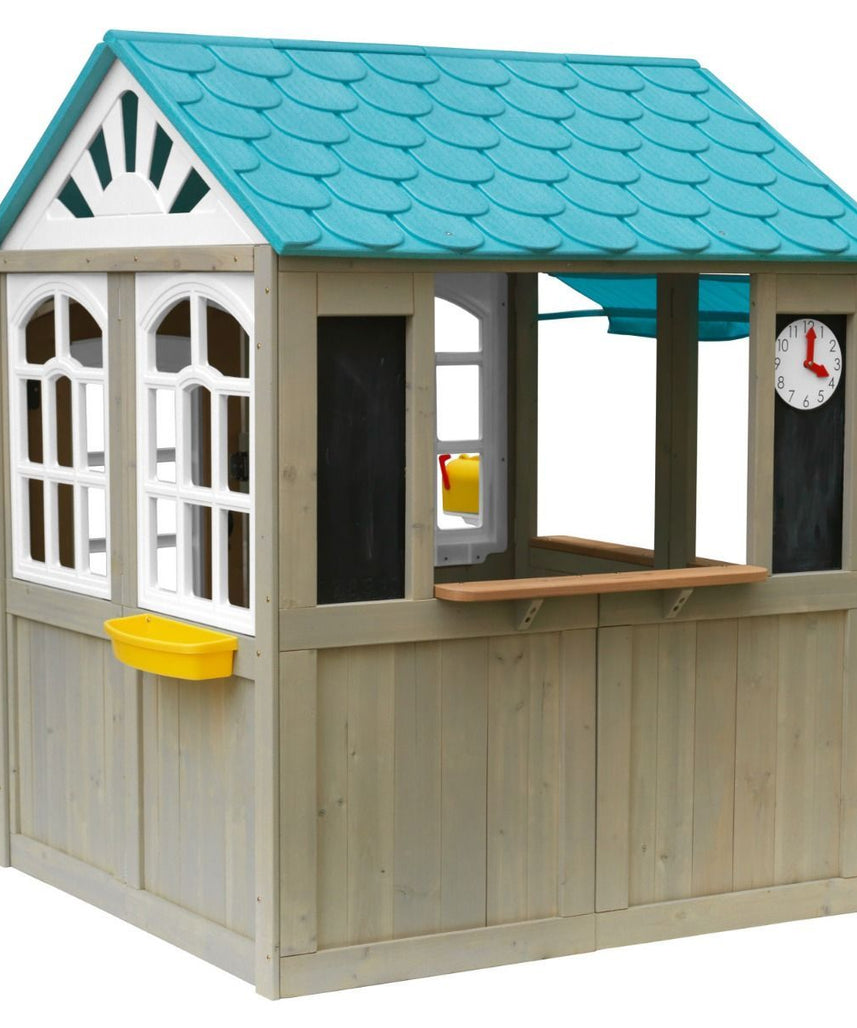 KidKraft Oceanfront Outdoor Playhouse, Cedar Wood Beach Café Style, Grande Size, Playhouse for Kids Ages 3 to 10, EZ Kraft Assembly, Interactive Windows, Bell and Mailbox