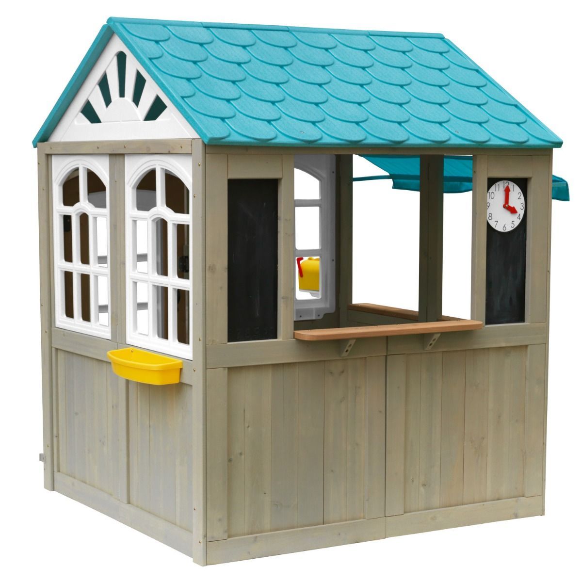 KidKraft Oceanfront Outdoor Playhouse, Cedar Wood Beach Café Style, Grande Size, Playhouse for Kids Ages 3 to 10, EZ Kraft Assembly, Interactive Windows, Bell and Mailbox