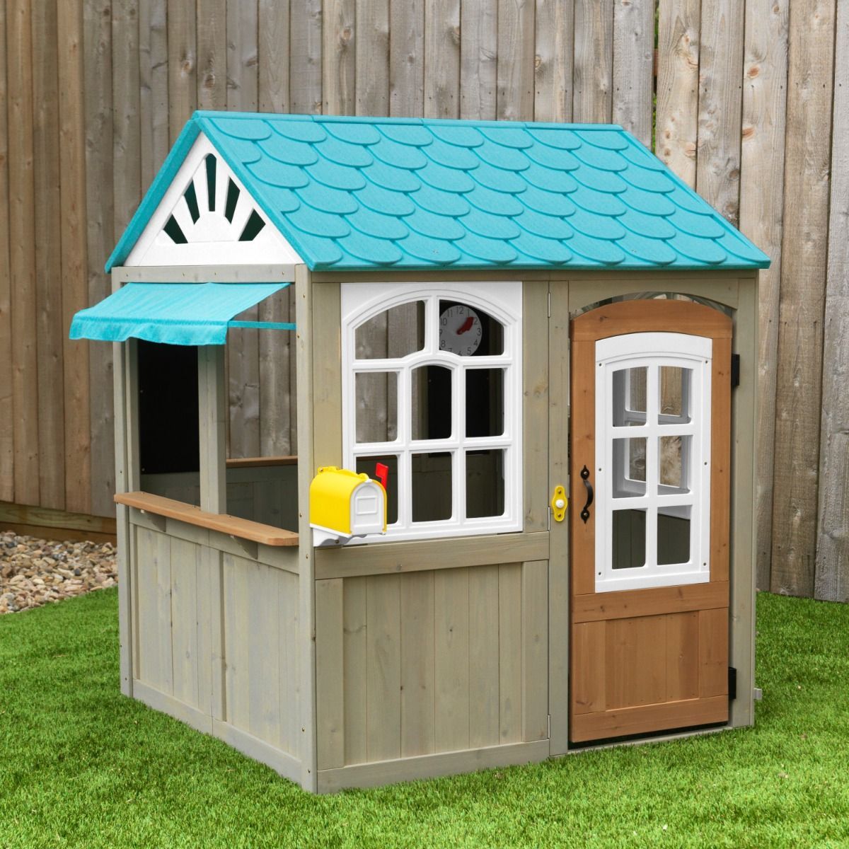 KidKraft Oceanfront Outdoor Playhouse, Cedar Wood Beach Café Style, Grande Size, Playhouse for Kids Ages 3 to 10, EZ Kraft Assembly, Interactive Windows, Bell and Mailbox