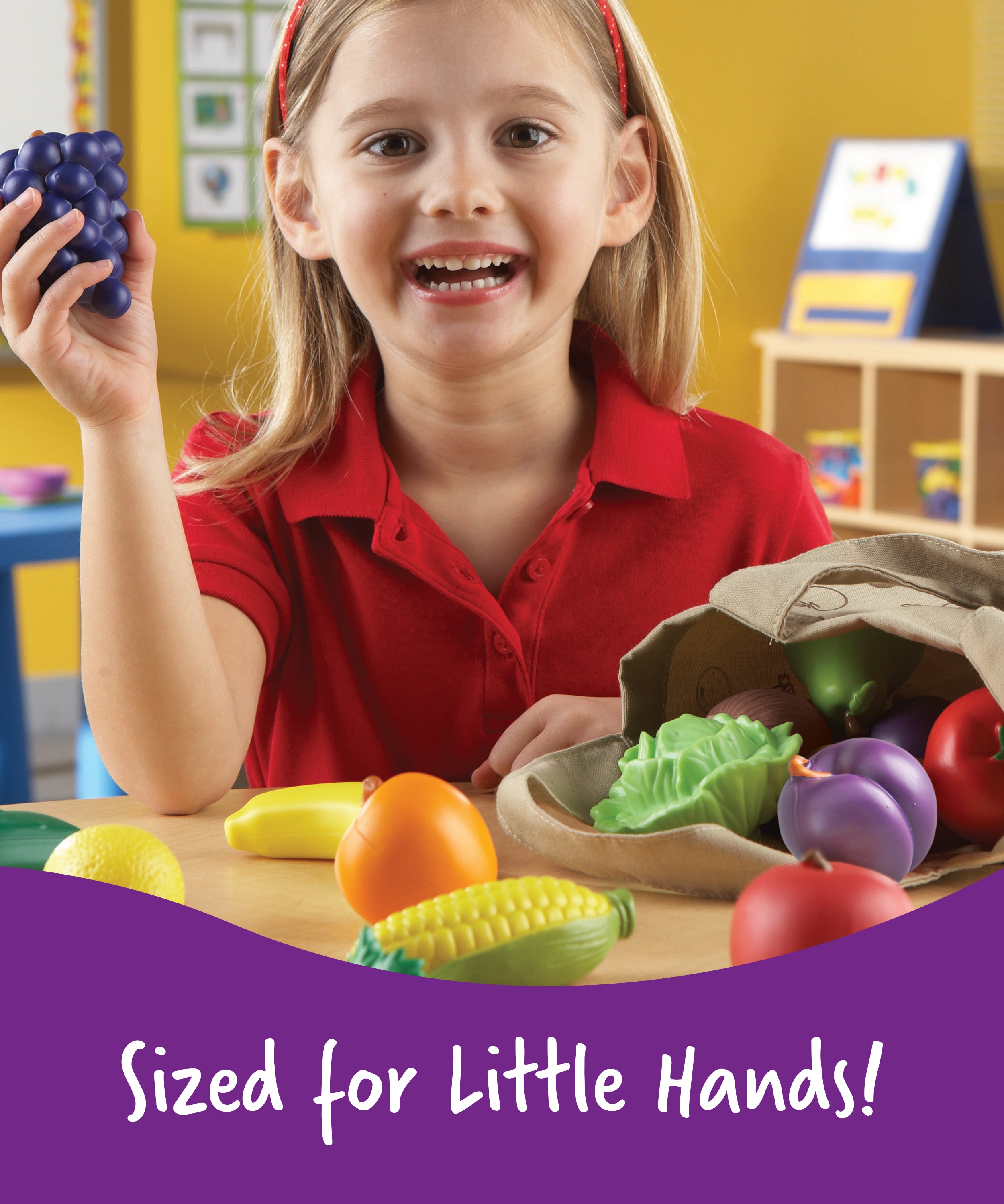 Learning Resources New Sprouts Fruit and Veg Tote, 20 Piece Pretend Food Set for Toddlers, Soft Touch Play Food for Role Play and Healthy Eating, Ages 2+