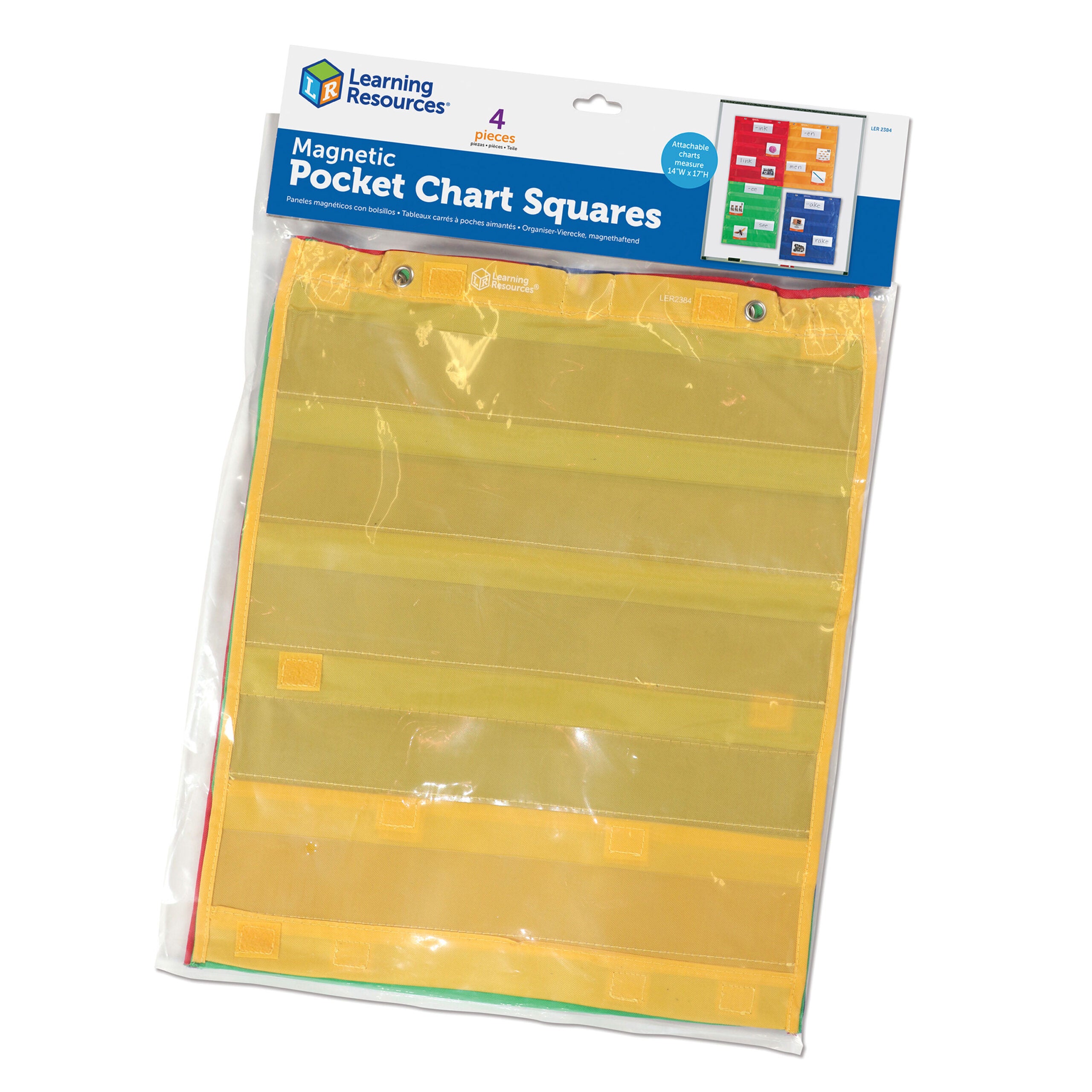 مجموعة من 4 مربعات مخططات جيبية مغناطيسية من Learning Resources، حلول تخزين وعرض متعددة الاستخدامات للفصول الدراسية، مزودة بتعليق مغناطيسي أو حلقات معدنية، وجيوب أمامية وخلفية