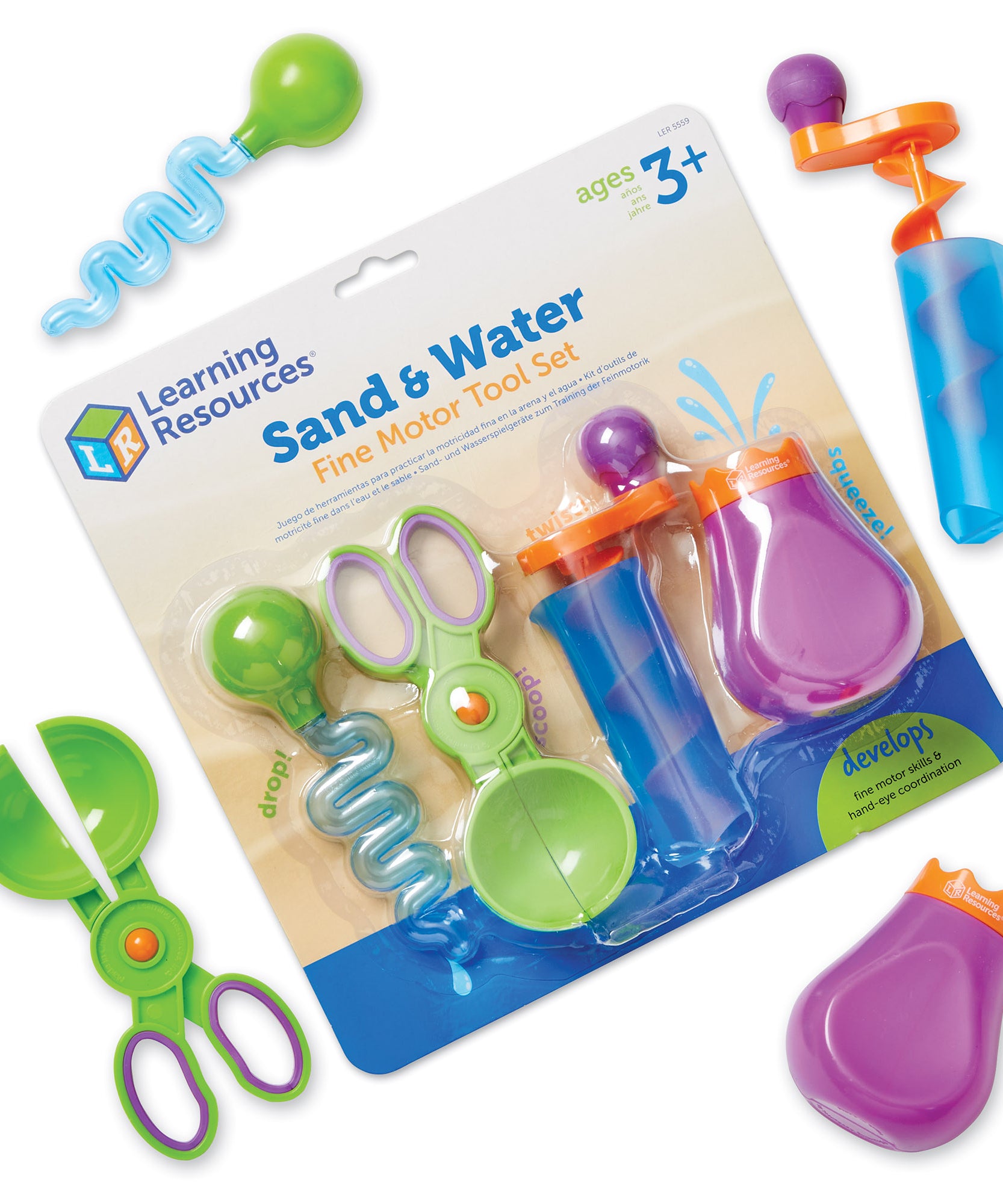 Learning Resources Sand & Water Fine Motor Tool Set, 4 Fun Tools for Sensory Play