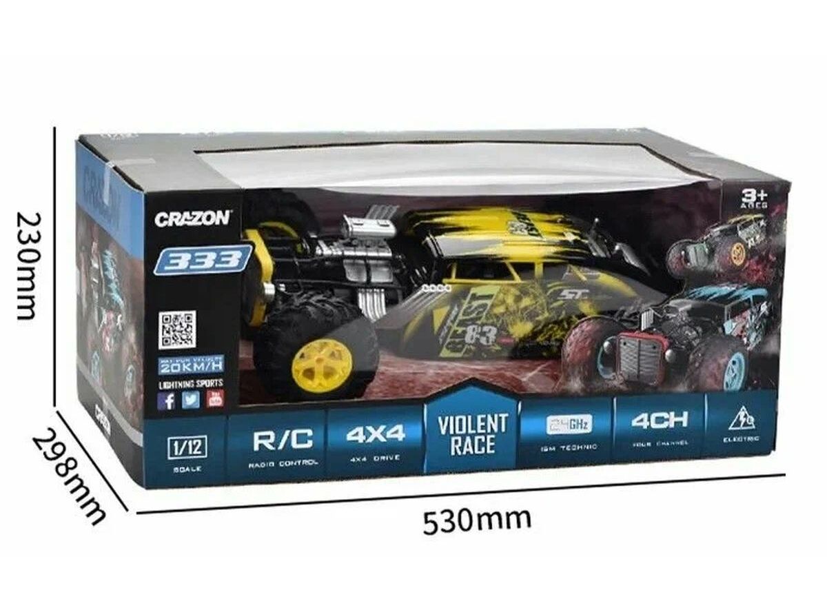 Crazon Beast 83 Off-Road RC Car 1:10 Scale, 2.4GHz Remote Control, 360° Stunt Rotation, USB Rechargeable, 8+
