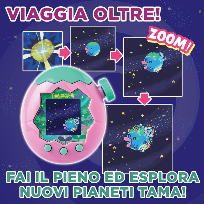 Bandai - Tamagotchi Paradise Earth - Virtual Pet to Wind Up - Tamagotchi Interactive Toy in German, Zoom - Model Earth in Pink and Green - Toy for Children from 6 Years - 43421