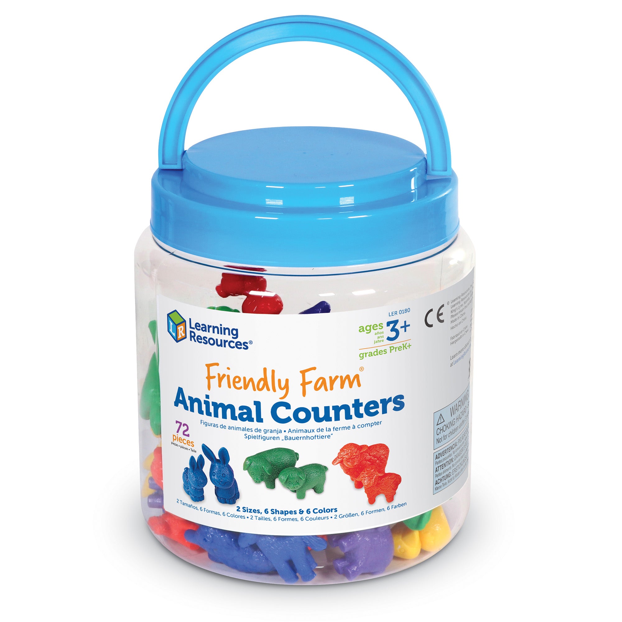 Learning Resources Friendly Farm Animal Counters, Set of 72, Farm Animal Counters for Counting, Sorting & Early Math Skills, Rubber Counters, Wipe-Clean, Includes Storage Tub, Ages 3+
