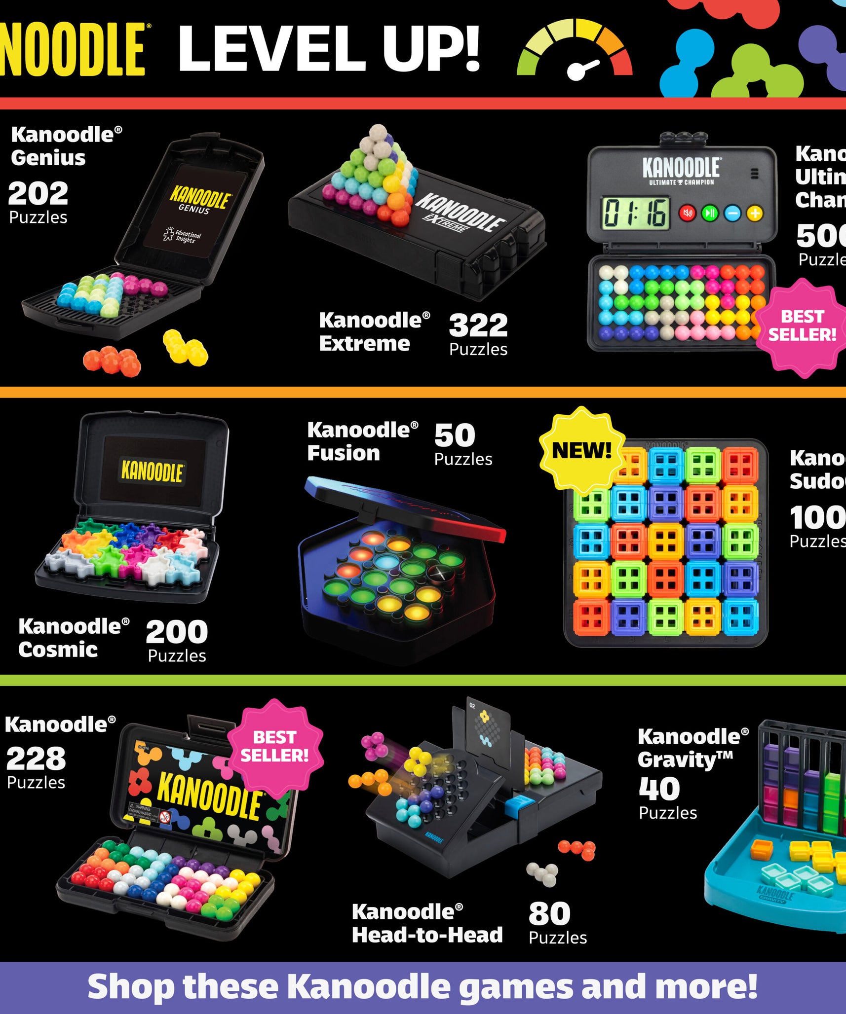 لعبة ألغاز كانودل من Learning Resources، 200 تحدي منطقي للأطفال والكبار، لعبة فردية ثنائية وثلاثية الأبعاد مع قطع ألغاز وكتيب وحافظة، لعبة STEM للأعمار من 7 سنوات فما فوق