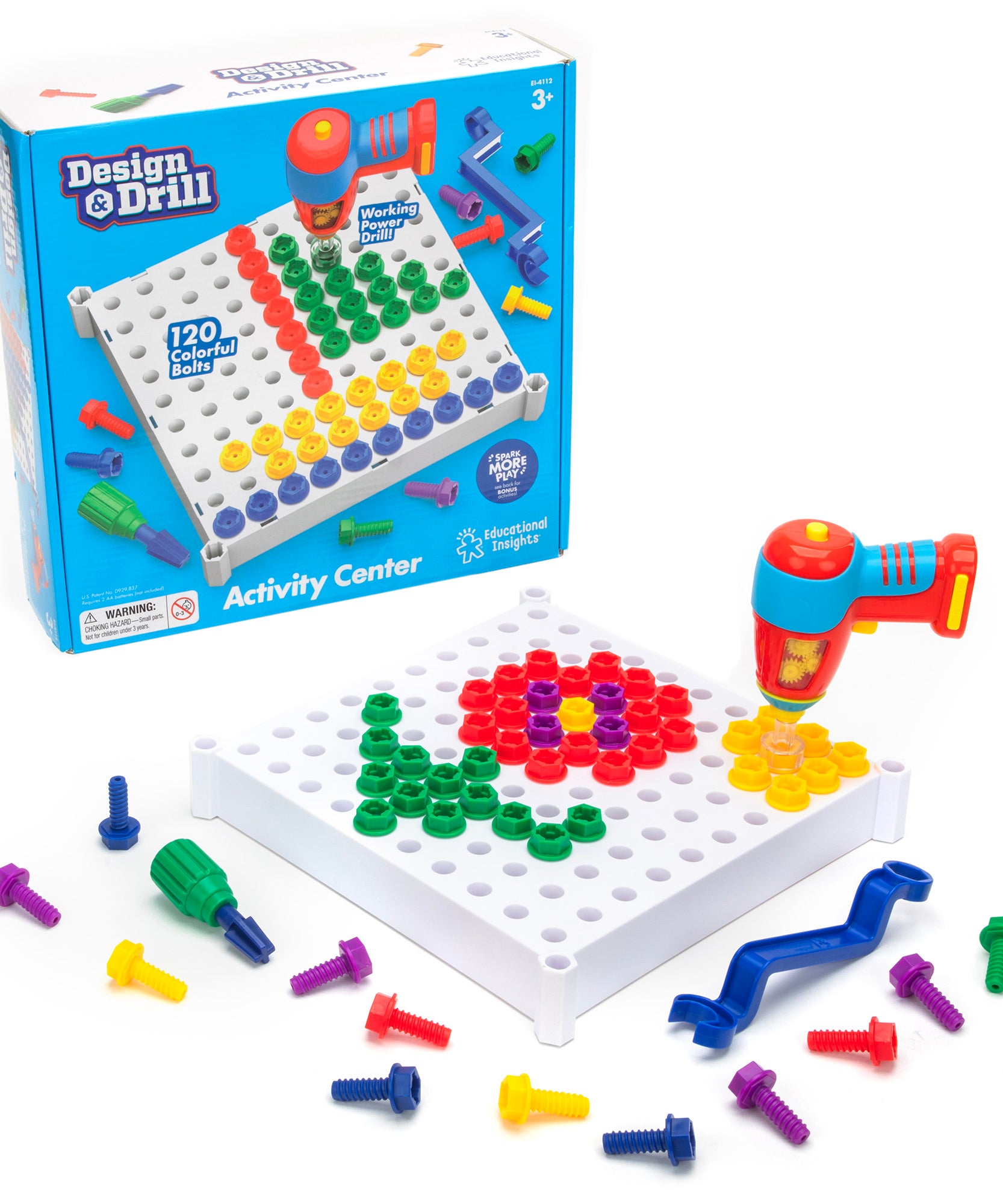 Learning Resources Design & Drill Activity Centre, STEM Construction Toy with Power Drill, Bolts, and Design Cards, Ages 3+