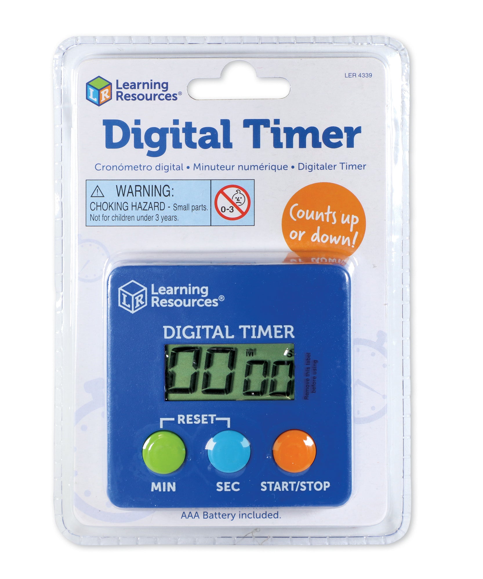 Learning Resources Digital Timer for Kids, Easy-to-Use Countdown and Count-Up Timer with Beeping Sound, Counts from 1 to 100 Minutes, Versatile Design with Clip, Stand, or Neck Strap, Includes AAA Battery, For Ages 5+