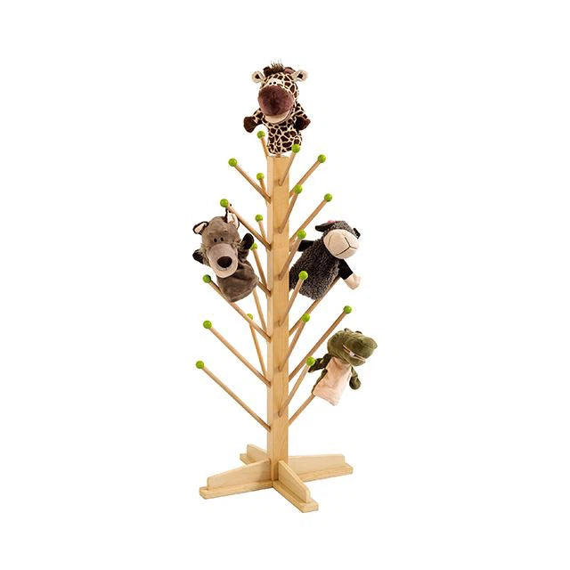 JOOYES Puppet Tree Stand, Wooden Dramatic Play Toy Organizer for Classroom, Daycare and Home, Safe Rounded Edges, 50 x 50 x 95 cm, Original Wood Color, Early Development & Activity Toys