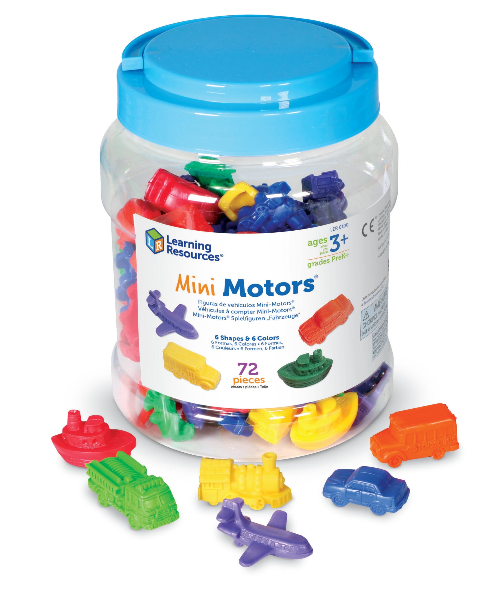 Learning Resources Mini Motors Counters, 72-Piece Set of Vehicle Counters for Counting, Sorting, and Imaginative Play, Includes Storage Tub, Ages 3 Plus