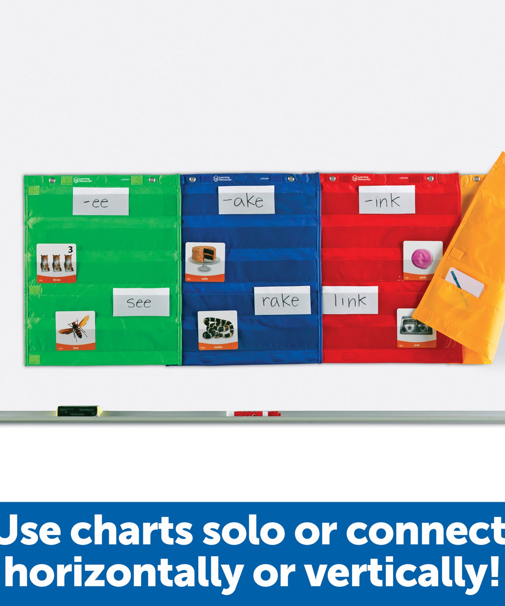 Learning Resources Magnetic Pocket Chart Squares (Set of 4), Versatile Classroom Storage & Display Solution, Magnetic or Grommet Hanging, Front & Back Pockets