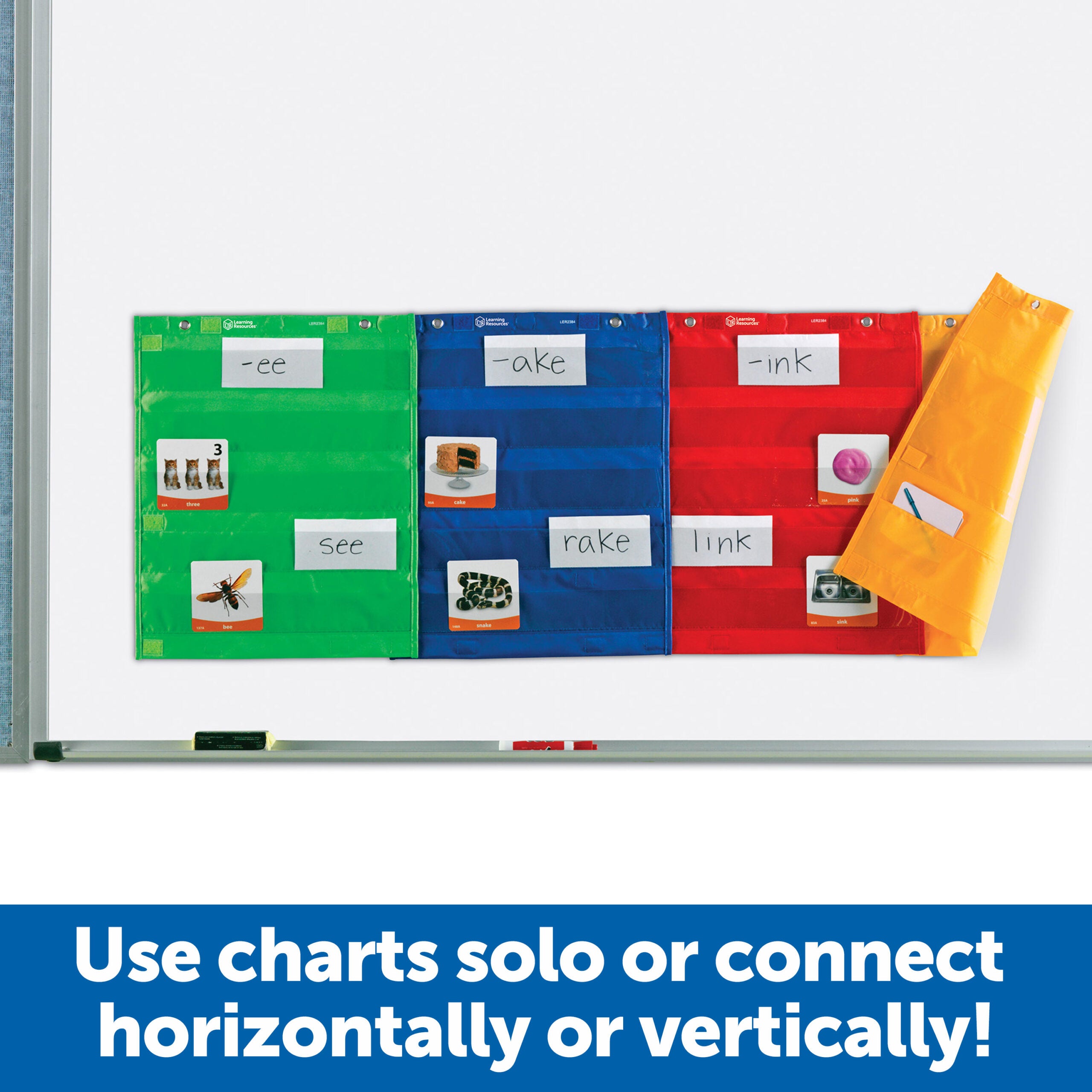 مجموعة من 4 مربعات مخططات جيبية مغناطيسية من Learning Resources، حلول تخزين وعرض متعددة الاستخدامات للفصول الدراسية، مزودة بتعليق مغناطيسي أو حلقات معدنية، وجيوب أمامية وخلفية