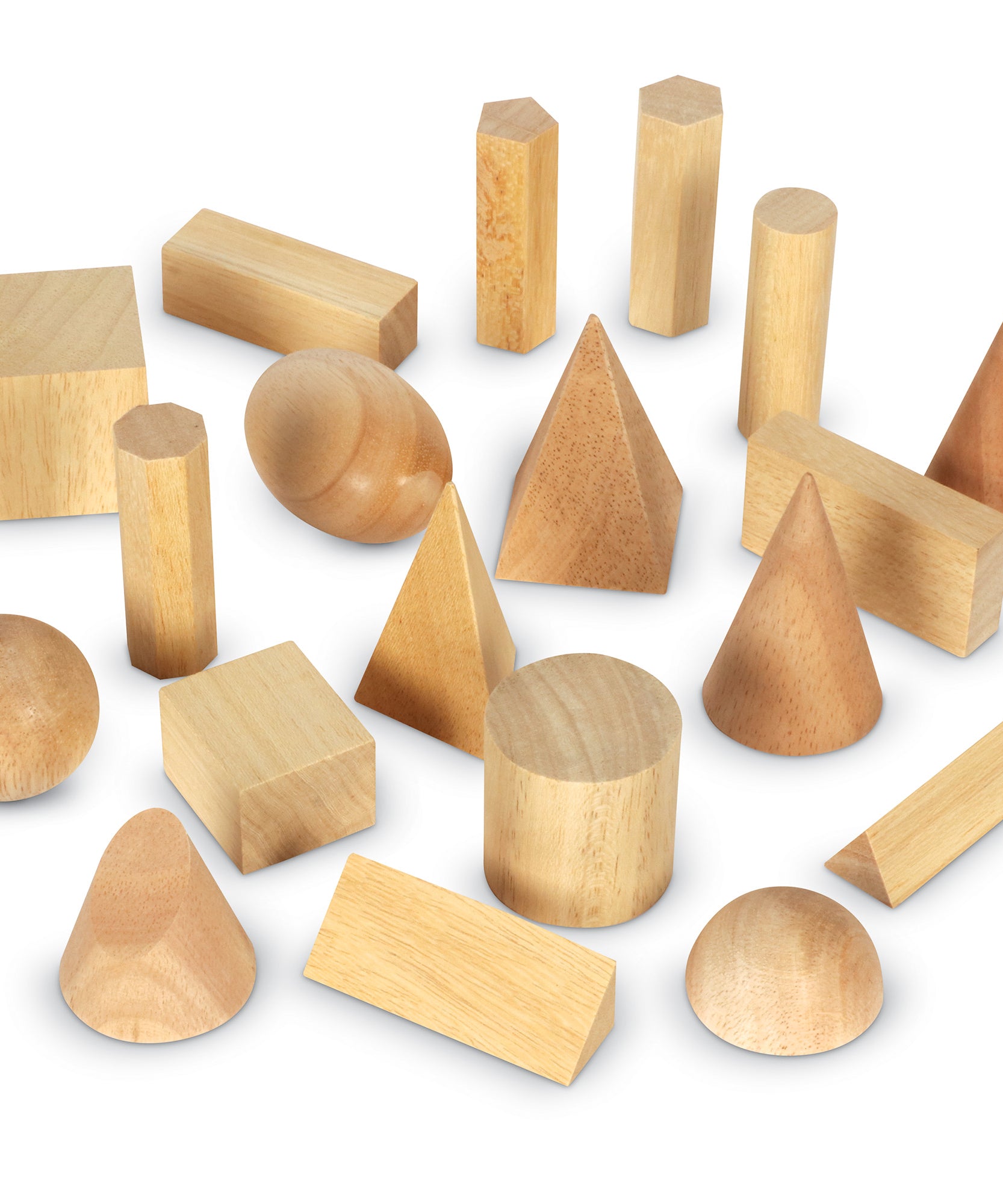 Learning Resources Wood Geometric Solids, Set of 19 Hardwood 3D Shapes, Hands-On Geometry Learning for Kids, Ages 6+