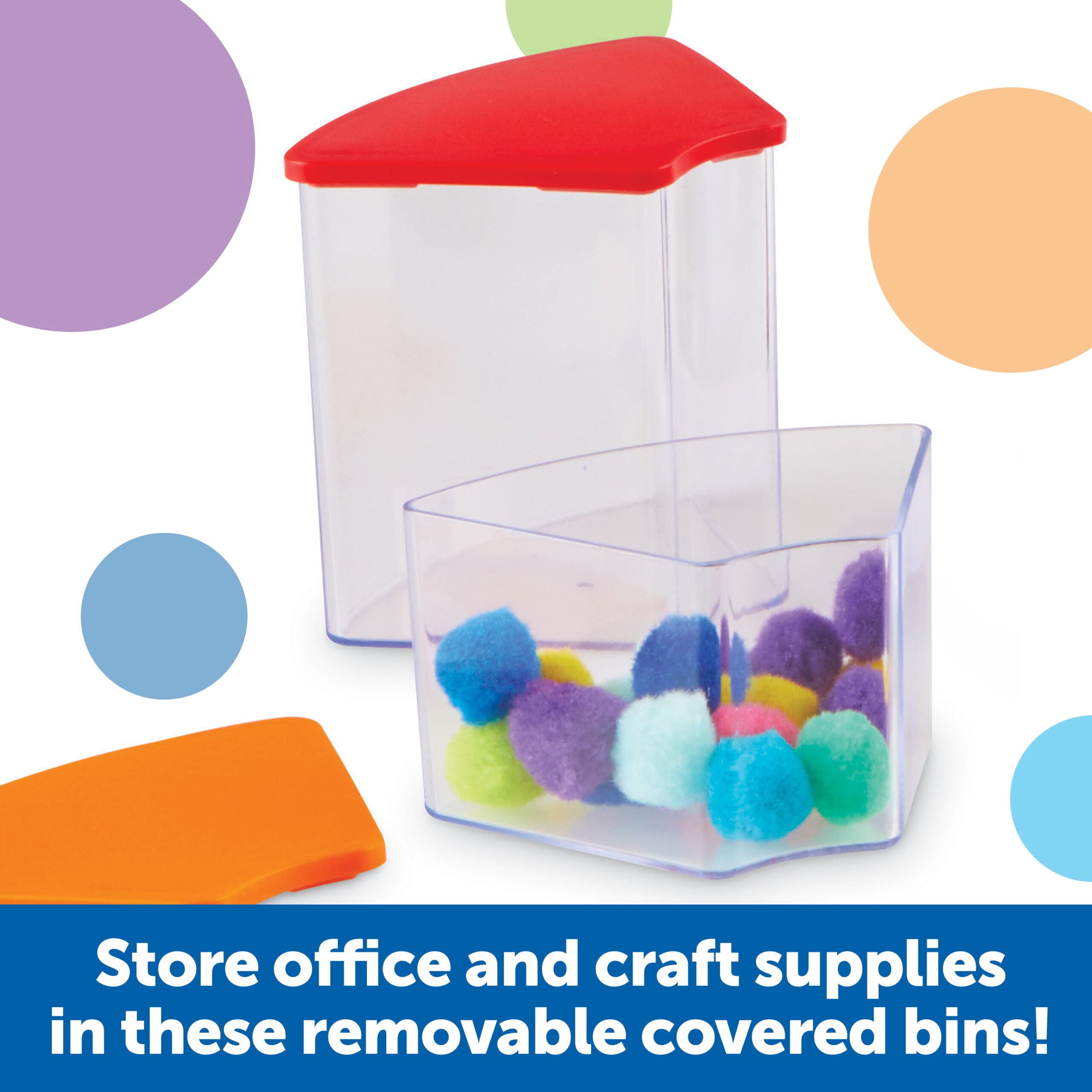 Learning Resources Create-A-Space See-Thru Spinning Bins, Portable Storage Solution for School, Art Supplies, Kitchen Organisation, 6 Bins with Colourful Lids